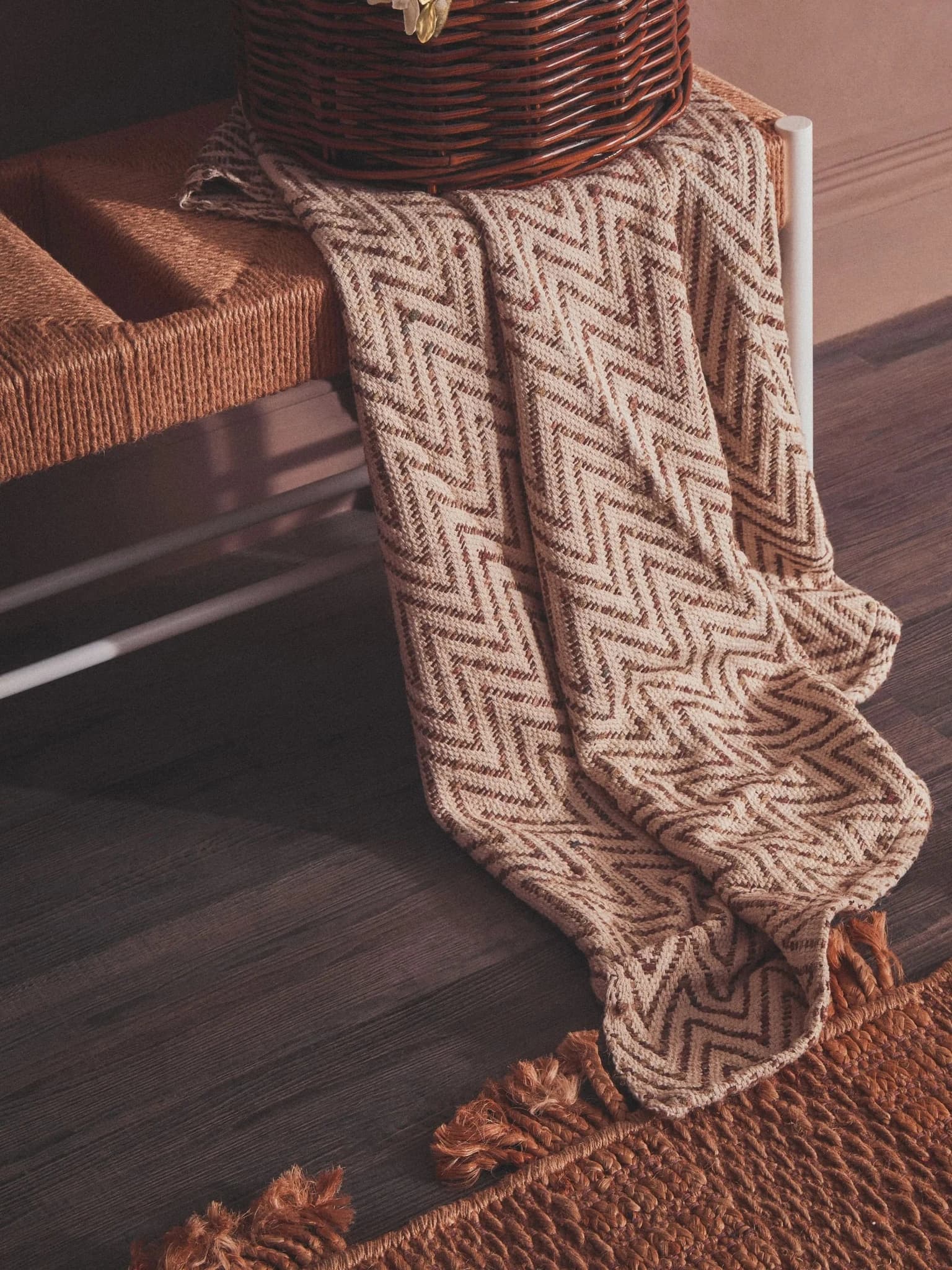 Bandar Large Natural Rope and White Wood Bench - Seating, photo 2 of 8