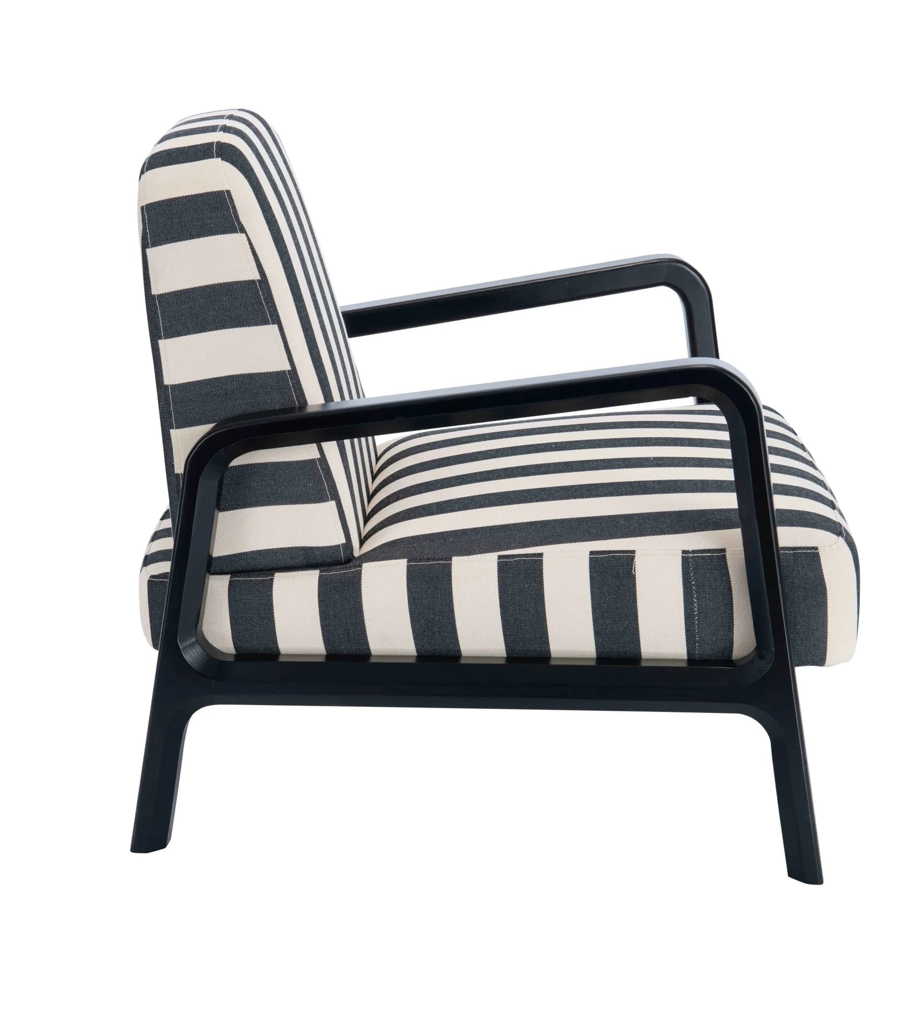 Parnay Black and White Stripe Armchair with Wooden Frame - Seating, photo 3 of 4