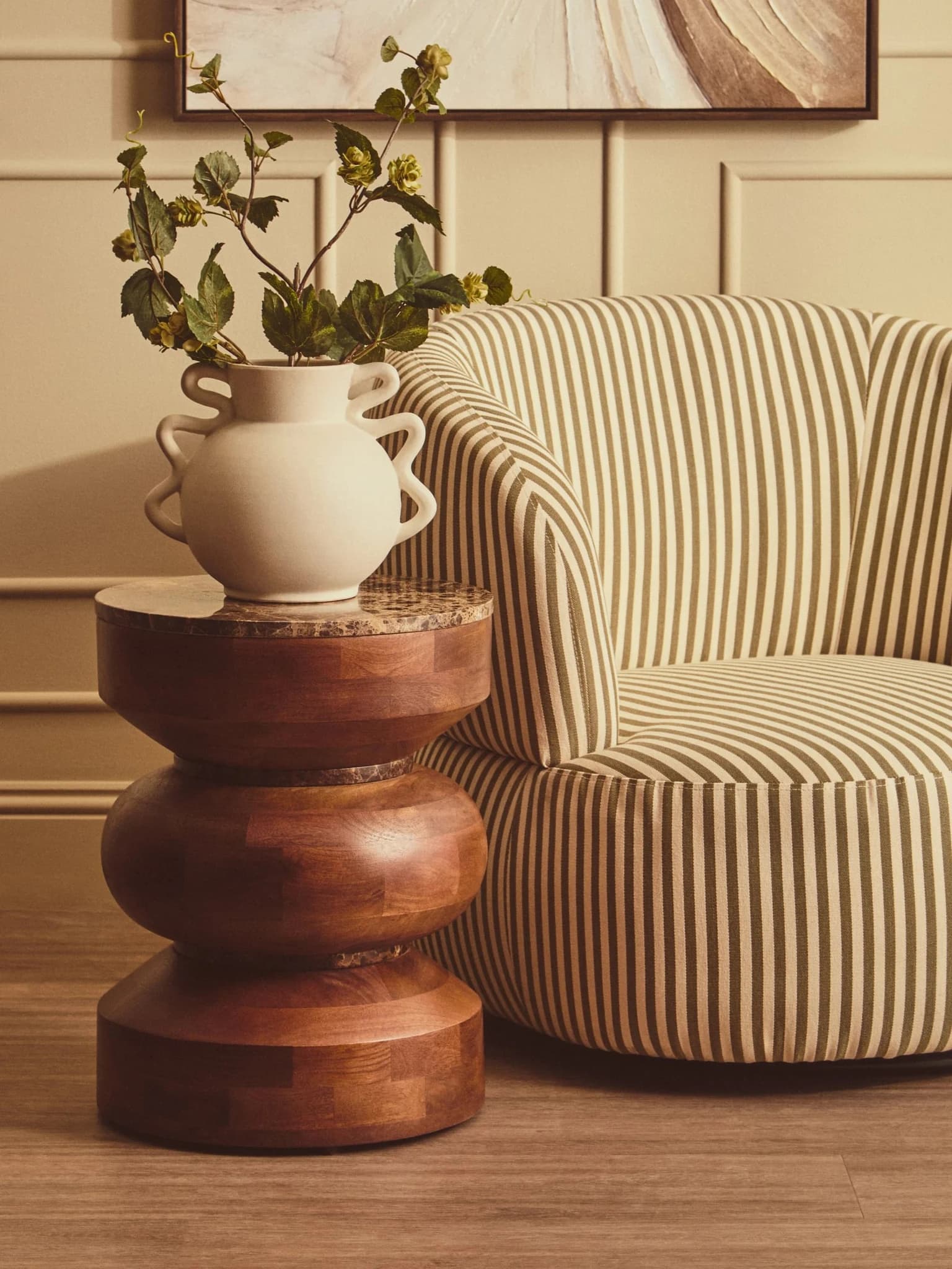 Parsac Olive Green and White Stripe Swivel Lounge Chair - Seating, photo 6 of 8