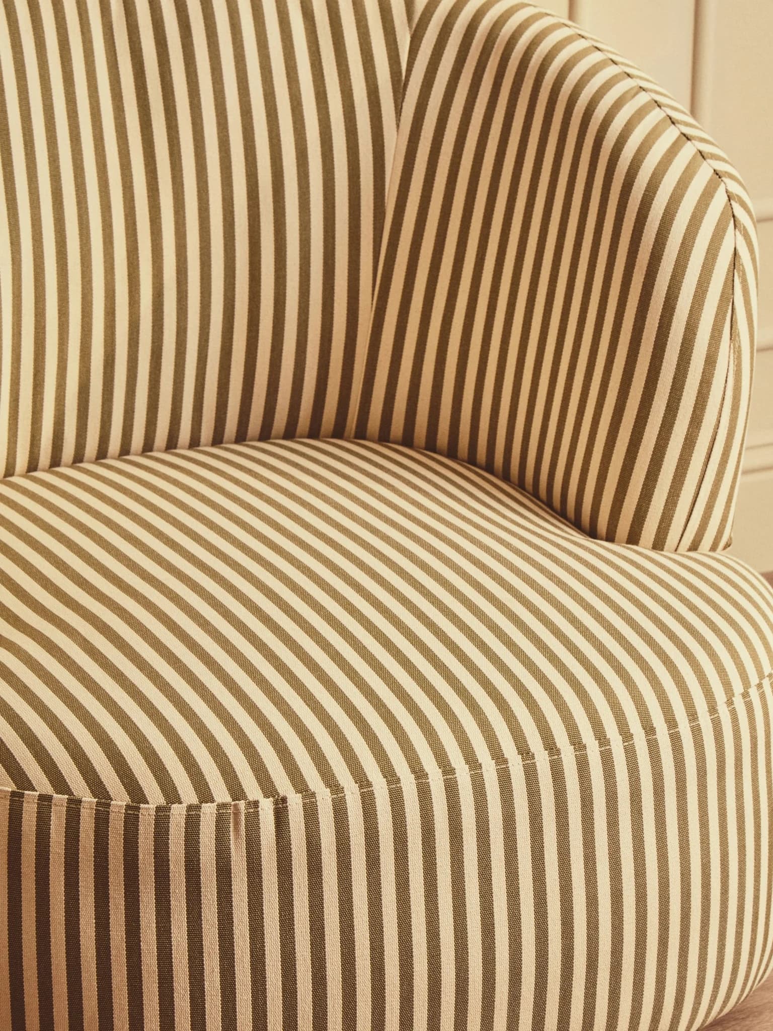 Parsac Olive Green and White Stripe Swivel Lounge Chair - Seating, photo 4 of 8