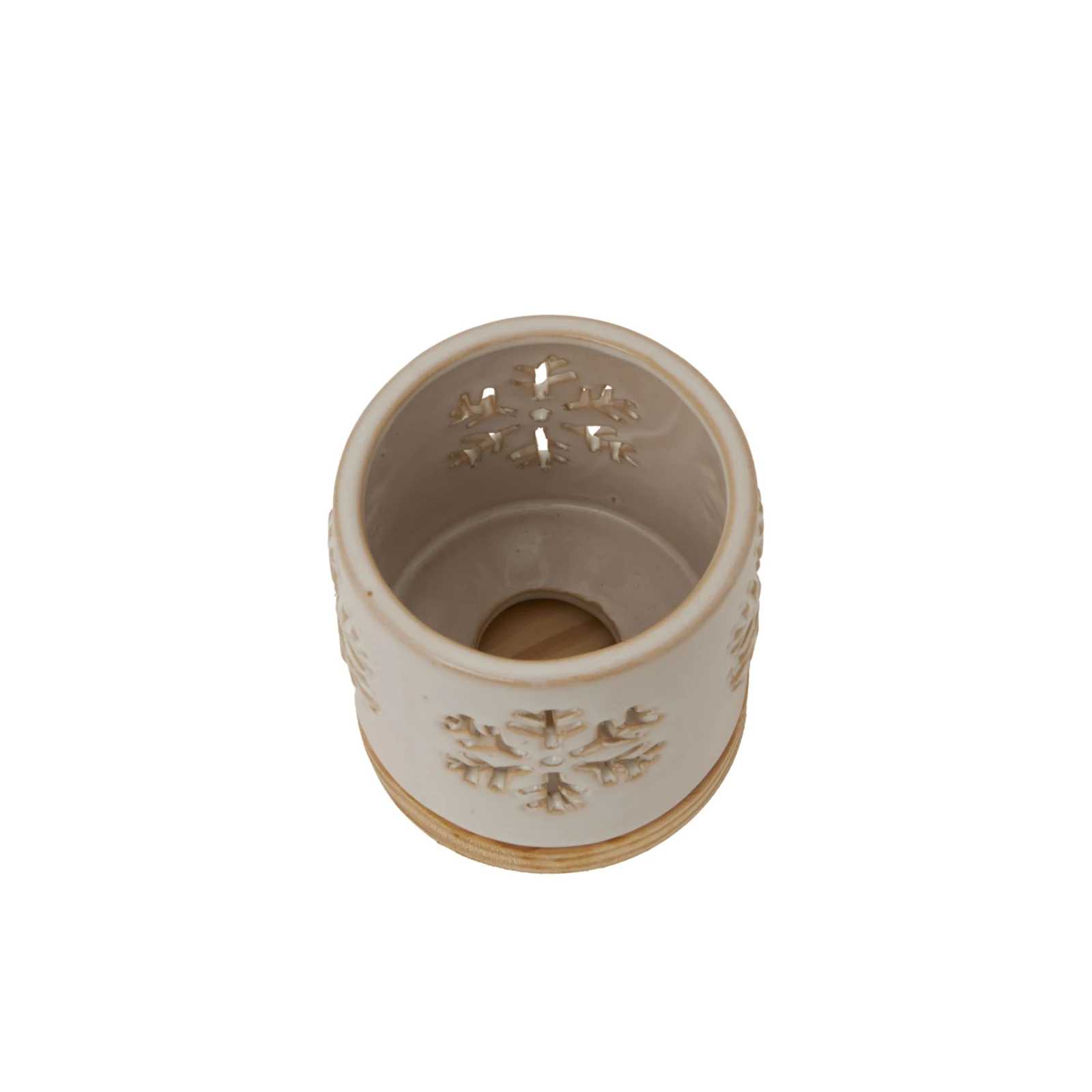 Alora Ceramic Snowflake Candle Holder On Wood Base - Candles, photo 3 of 5