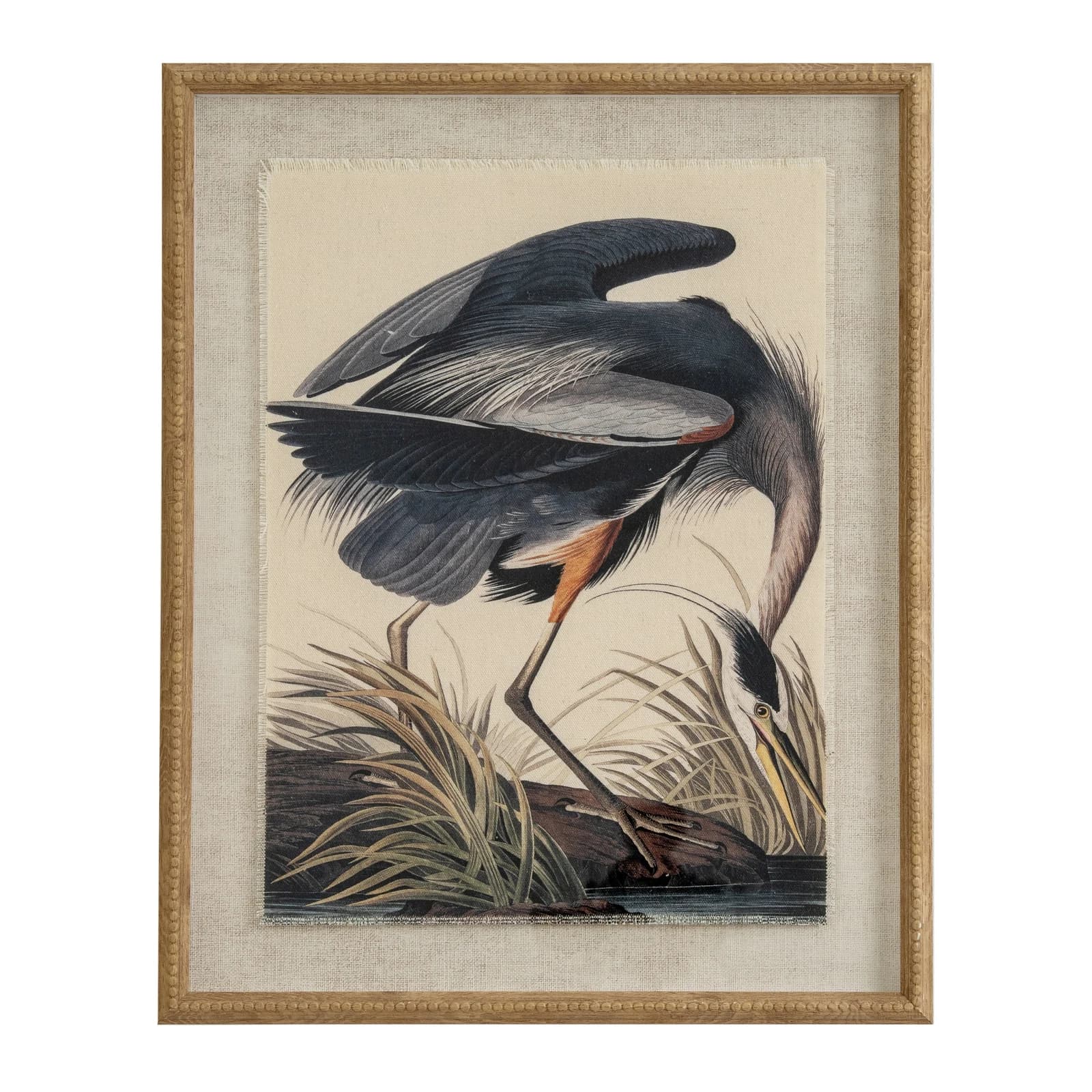 Flora & Fauna Collection Heron On Linen In Beaded Frame - Wall art & frames, photo 2 of 4
