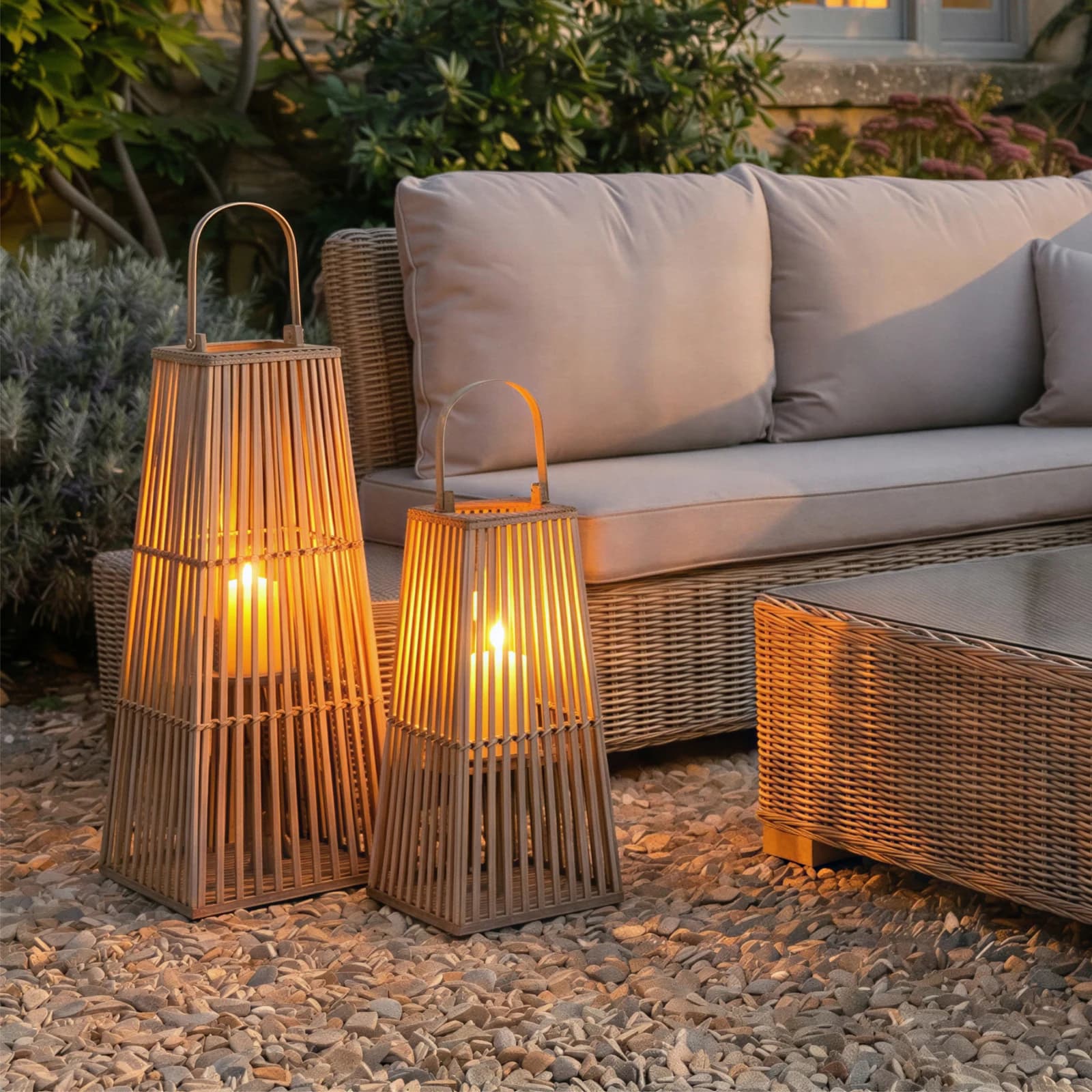 Medium Silo Wicker Lantern With Glass Holder - Lanterns, photo 2 of 6