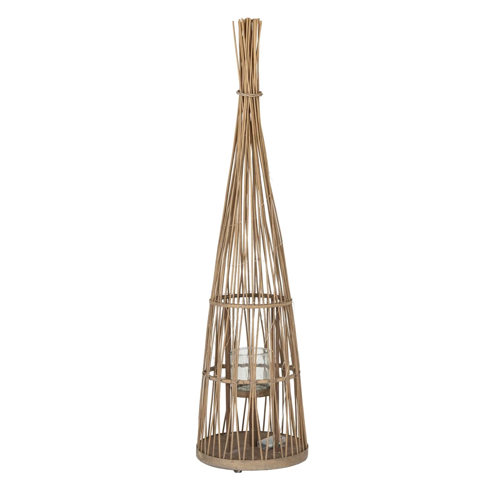 Large Conical Wicker Lantern With Glass Holder & LED Lights - Lanterns, photo 2 of 6