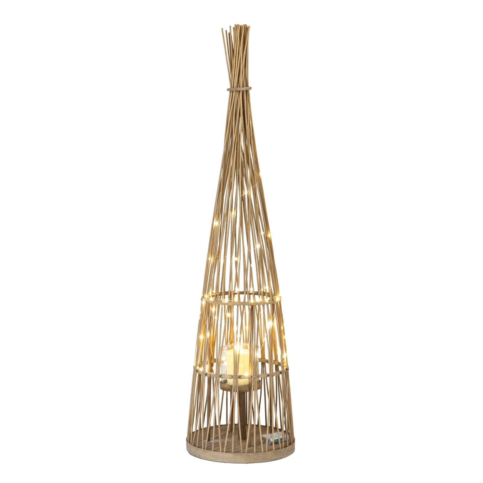 Large Conical Wicker Lantern With Glass Holder & LED Lights - Lanterns, photo 3 of 6