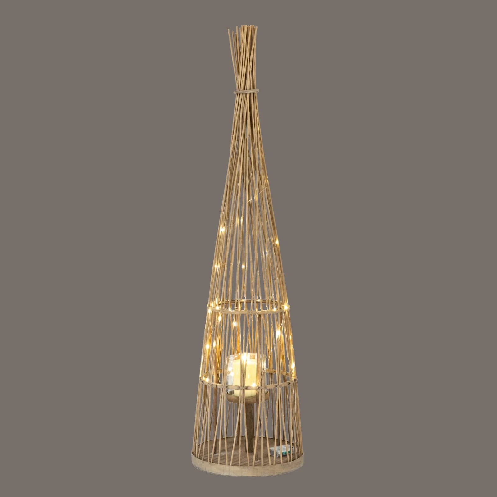 Large Conical Wicker Lantern With Glass Holder & LED Lights - Lanterns, photo 5 of 6