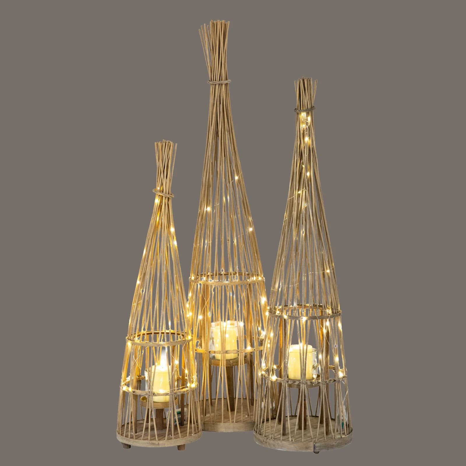 Large Conical Wicker Lantern With Glass Holder & LED Lights - Lanterns, photo 6 of 6