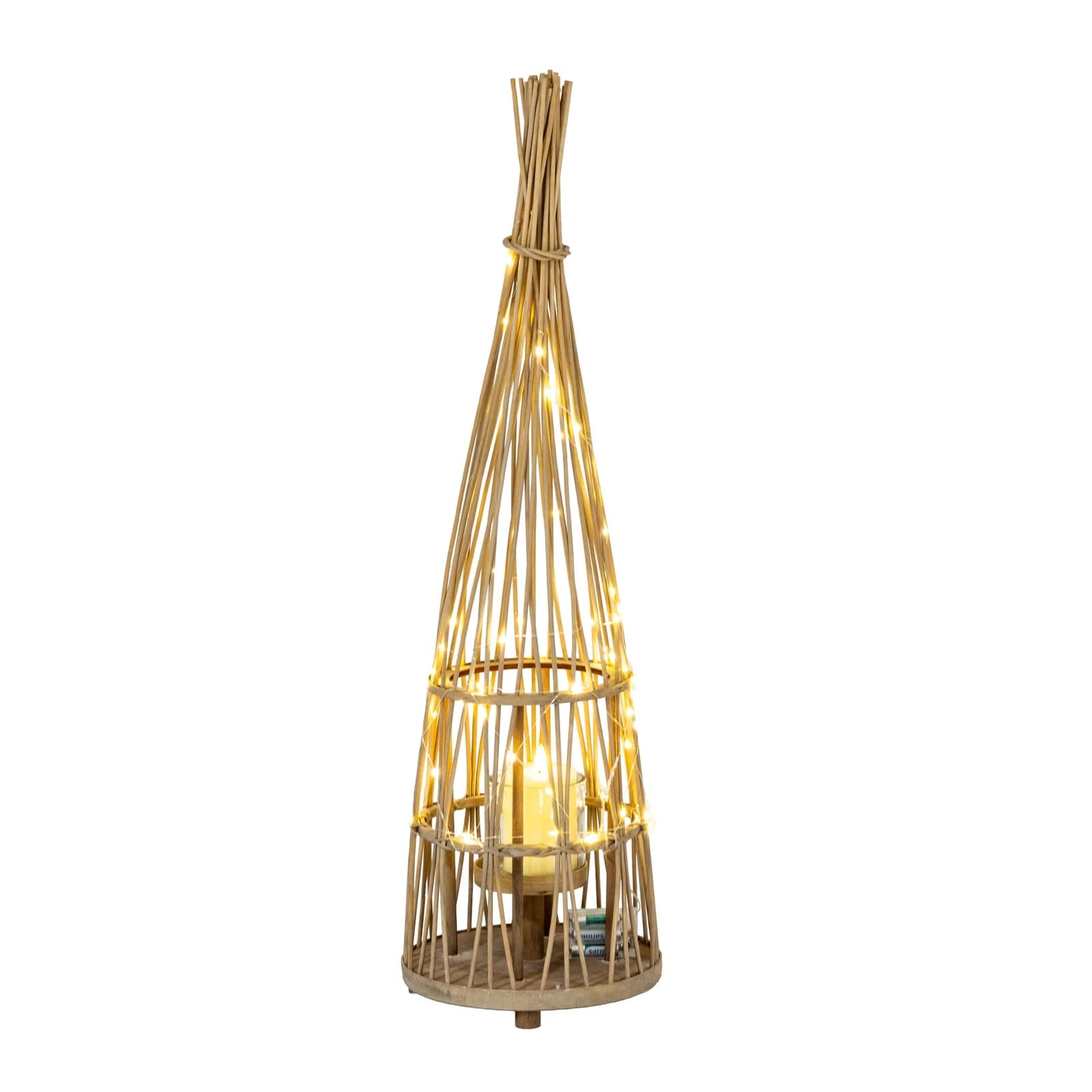 Medium Conical Wicker Lantern With Glass Holder & LED Lights - Lanterns, photo 3 of 6