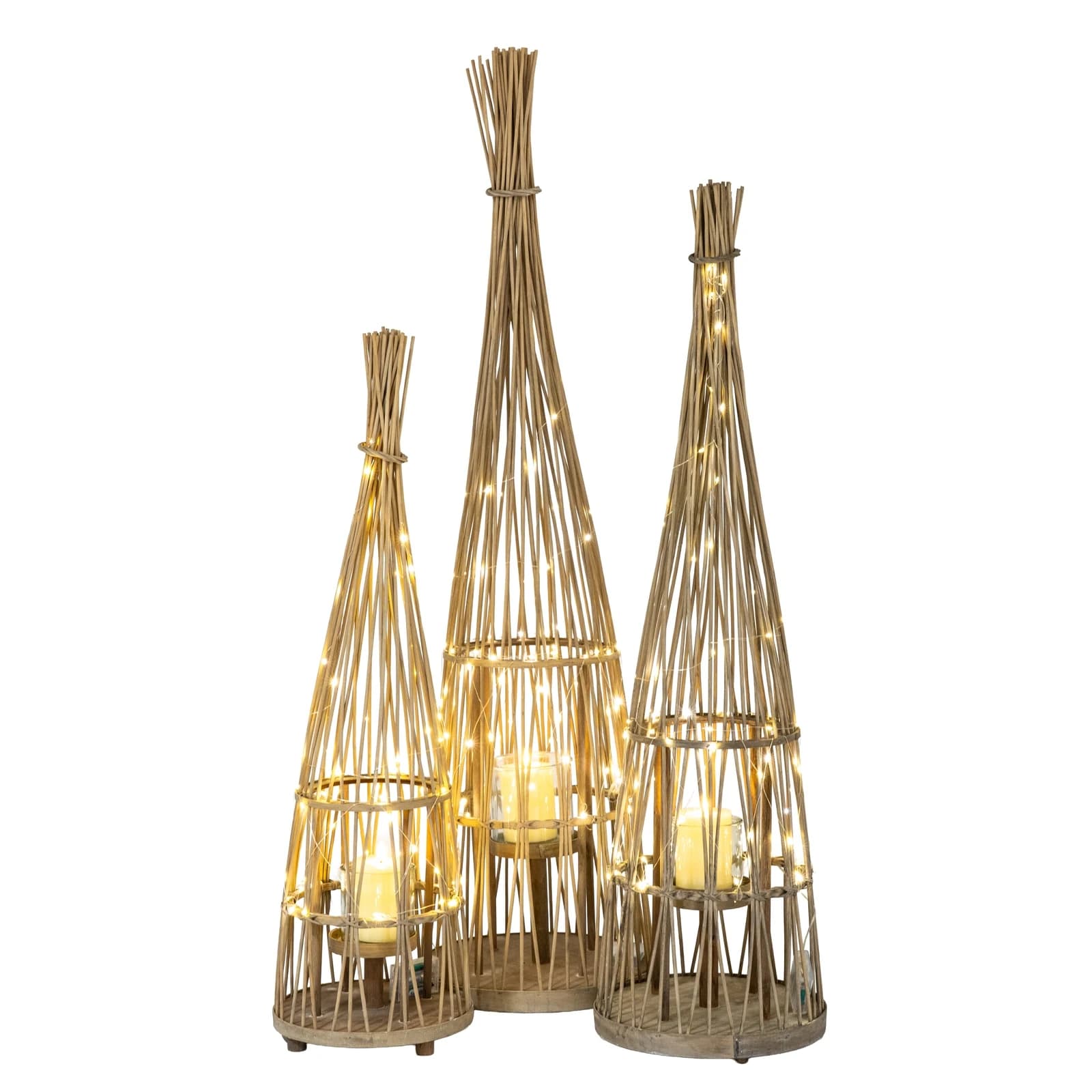 Medium Conical Wicker Lantern With Glass Holder & LED Lights - Lanterns, photo 4 of 6