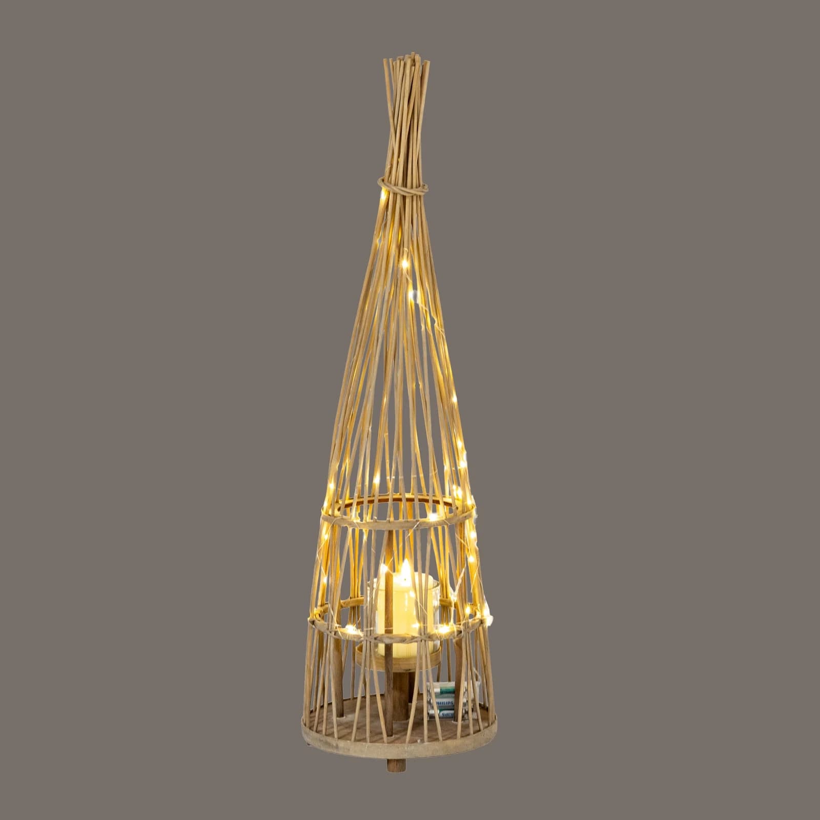 Medium Conical Wicker Lantern With Glass Holder & LED Lights - Lanterns, photo 5 of 6