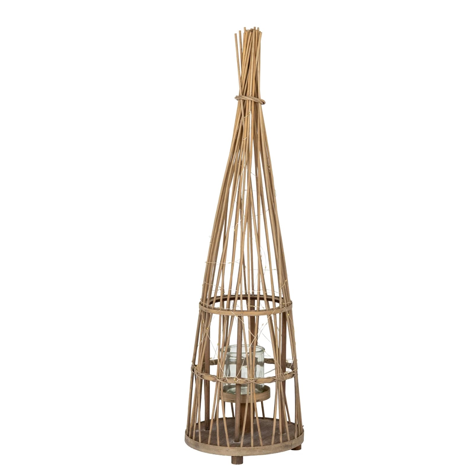 Small Conical Wicker Lantern With Glass Holder & LED Lights - Lanterns, photo 2 of 6