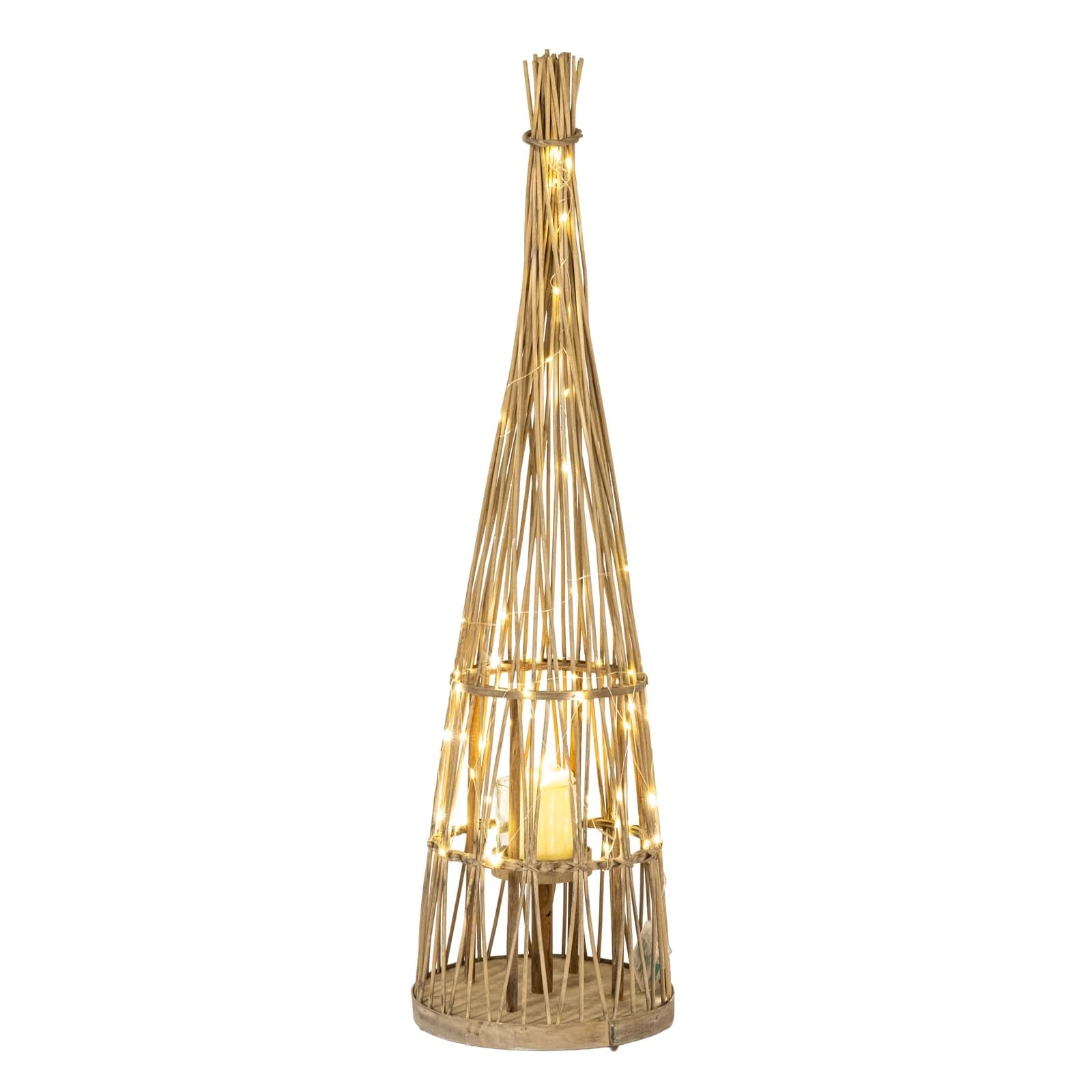 Small Conical Wicker Lantern With Glass Holder & LED Lights - Lanterns, photo 3 of 6