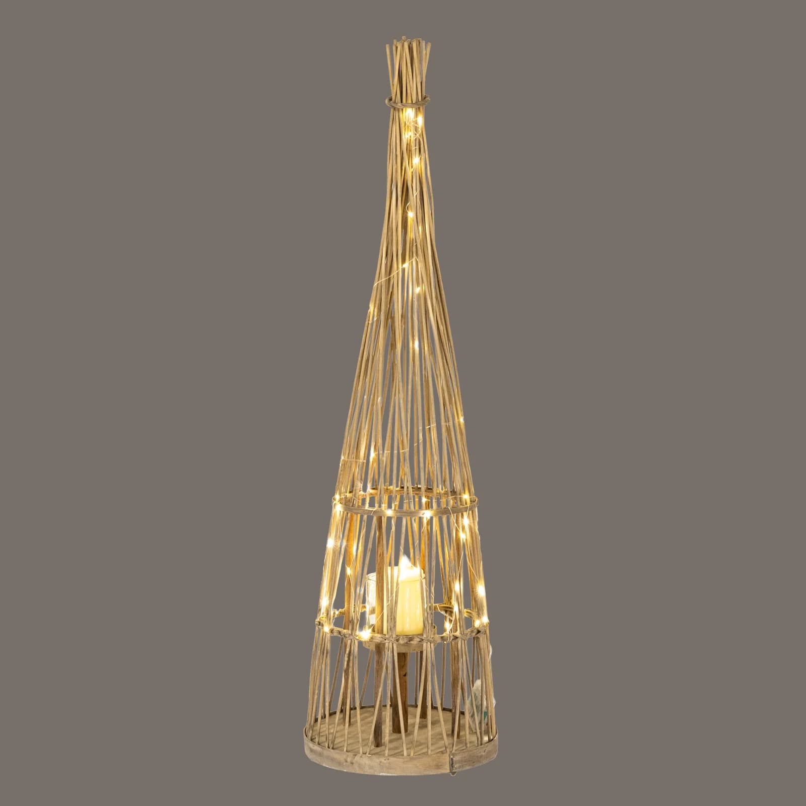 Small Conical Wicker Lantern With Glass Holder & LED Lights - Lanterns, photo 5 of 6