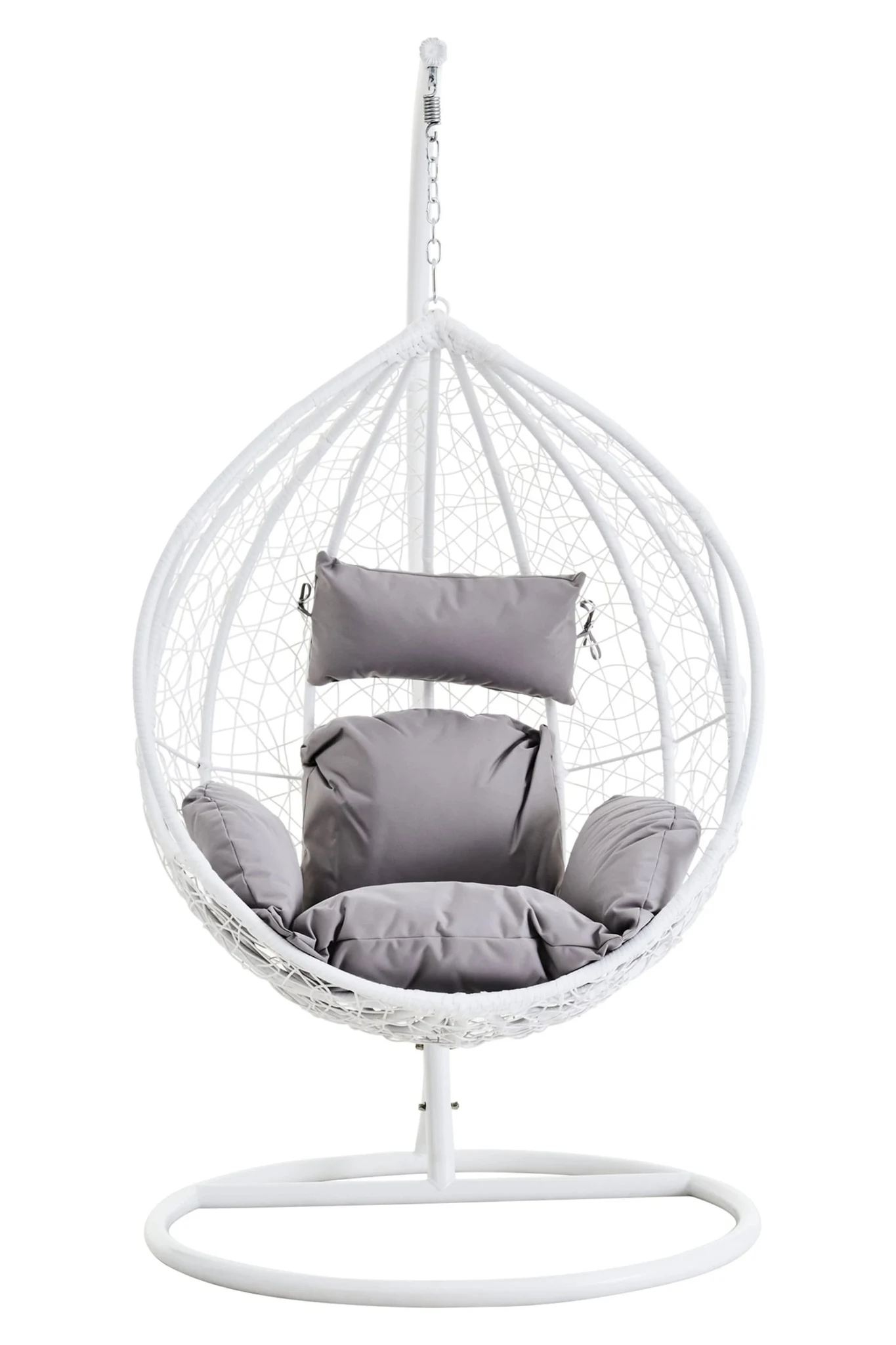 Goa White Rattan Effect Hanging Chair with Grey Cushions - Seating, photo 4 of 8
