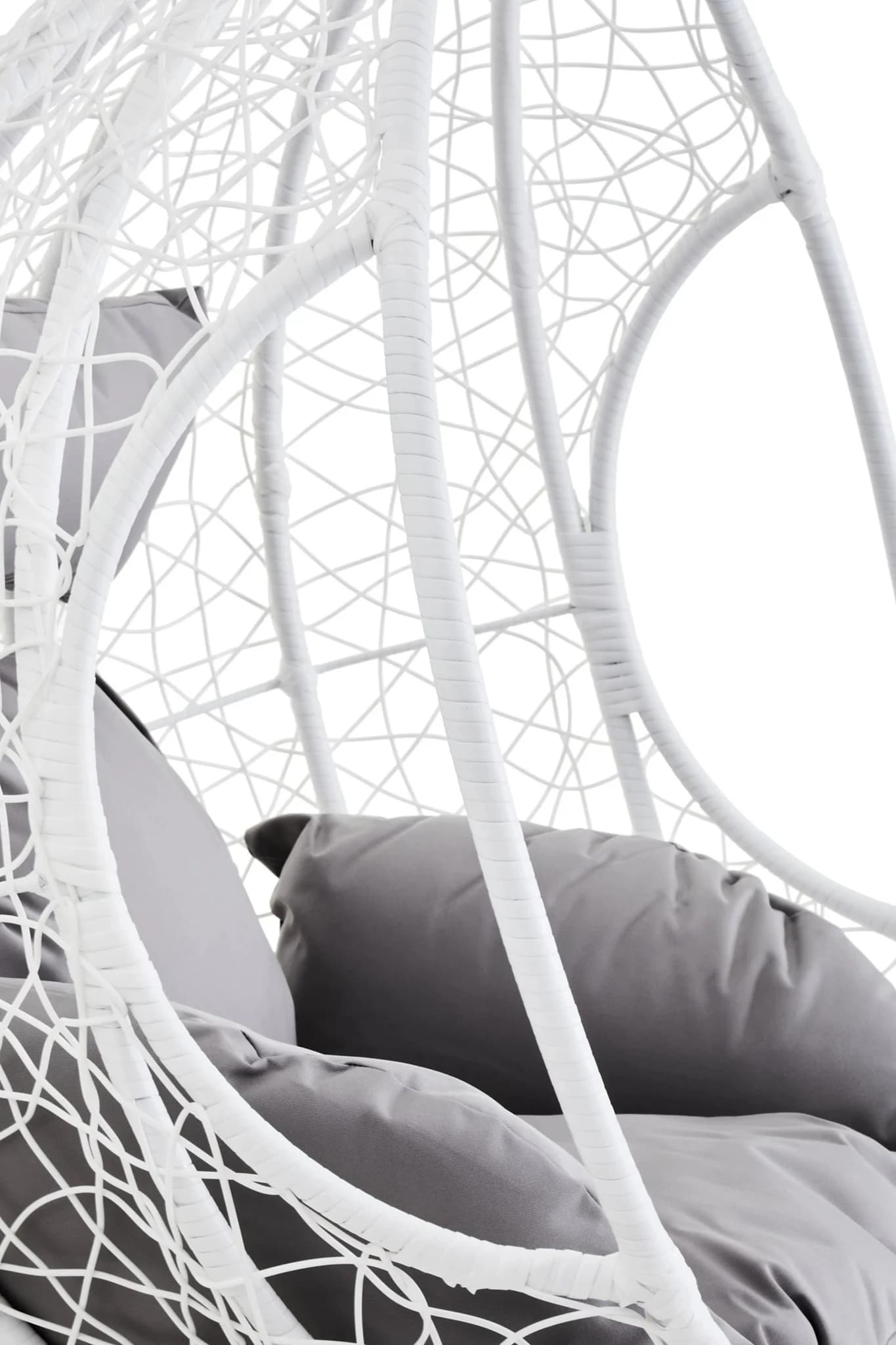 Goa White Rattan Effect Hanging Chair with Grey Cushions - Seating, photo 8 of 8