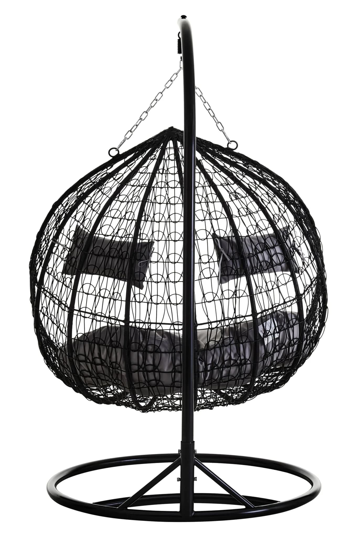 Goa Black Rattan Effect Double Hanging Chair With Grey Cushions - Seating, photo 2 of 8