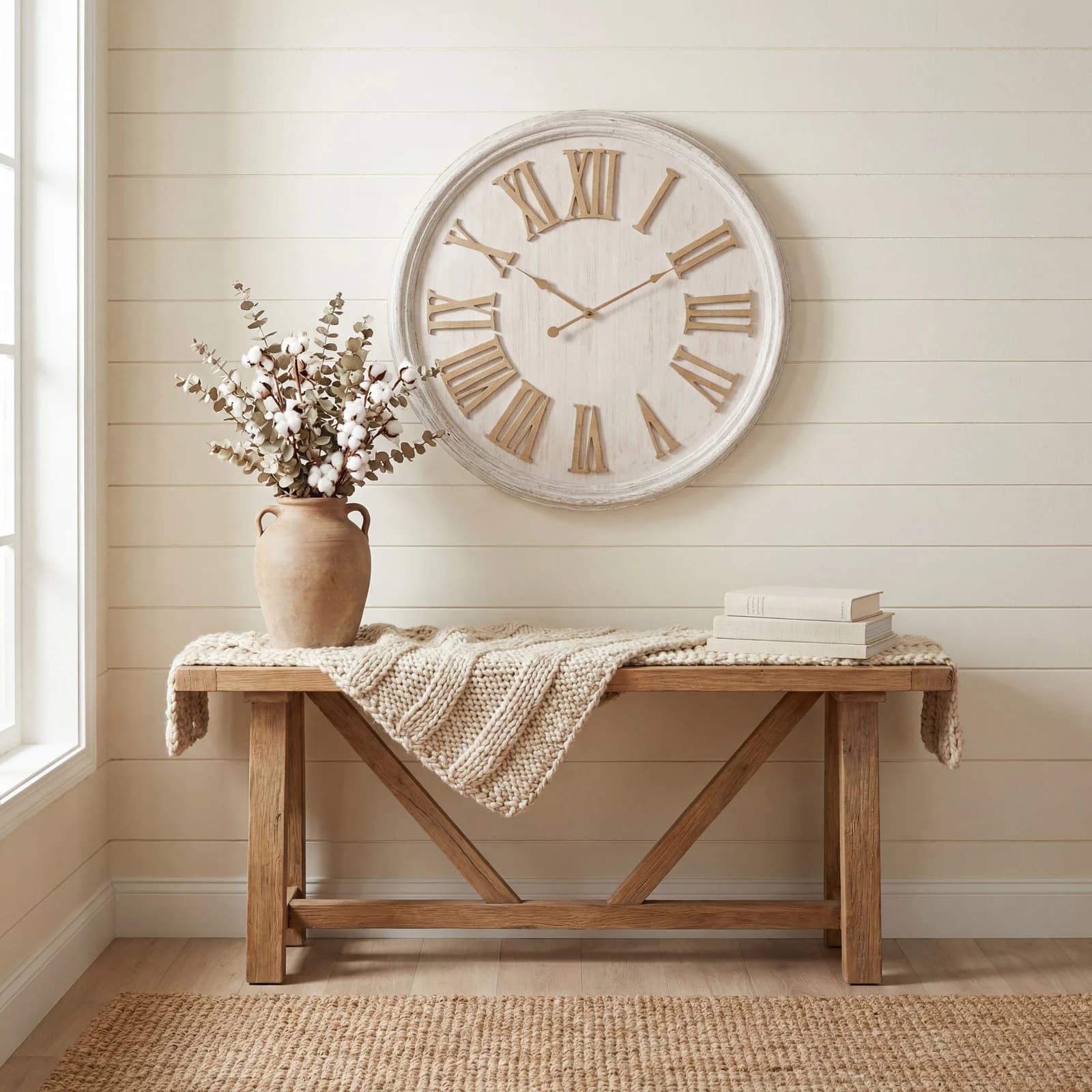 White Wash Clock With Wooden Numerals - Clocks, photo 2 of 2