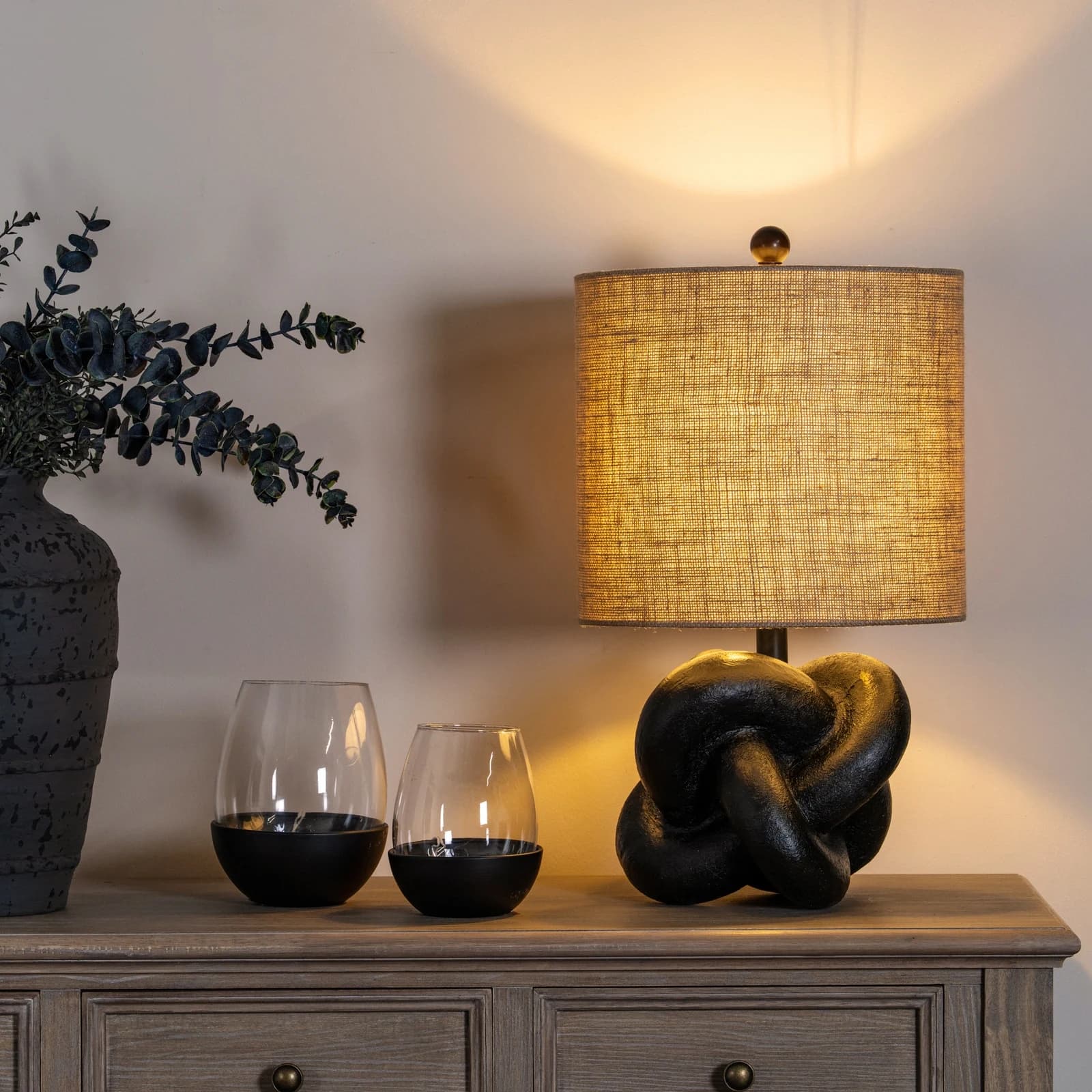 Black Knot Table Lamp With Hessian Shade - Table lamps, photo 2 of 5