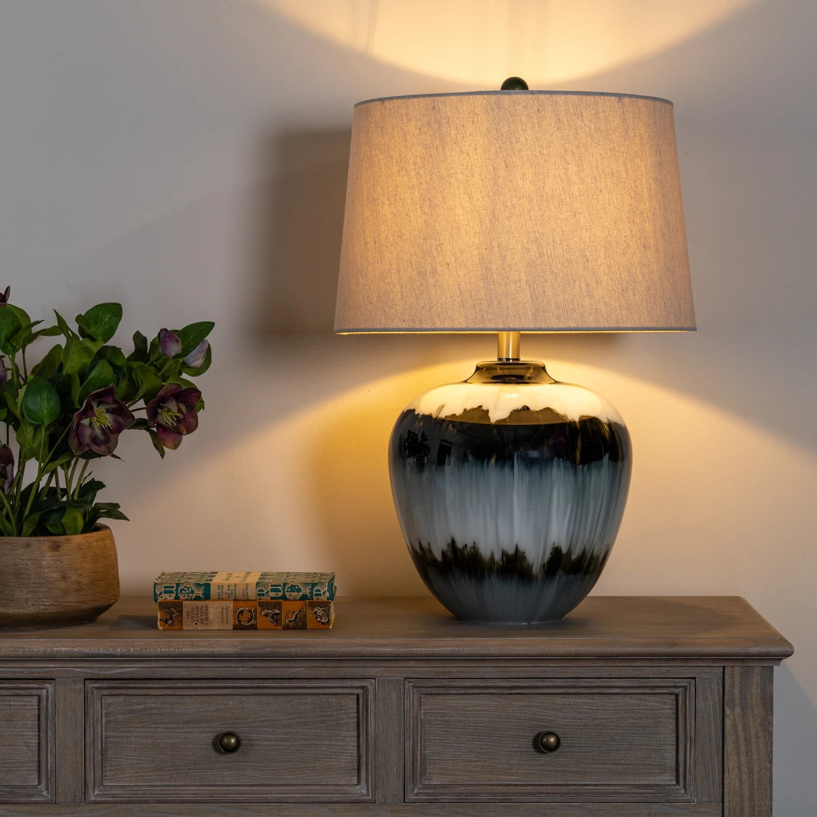 Midnight Shadows Table Lamp With Linen Shade - Table lamps, photo 2 of 6