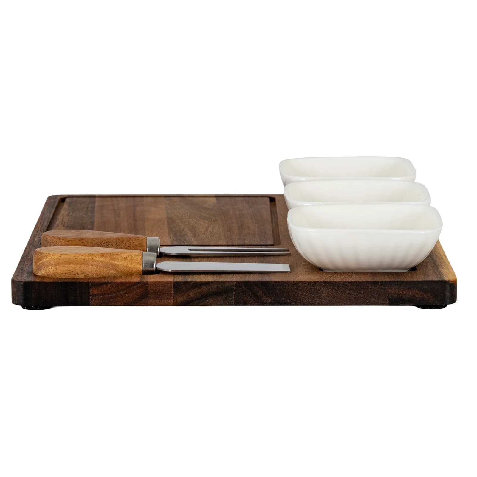 Acacia Cheese Board Set With White Ceramic Bowls And Cutlery - Trays & baskets, photo 6 of 6