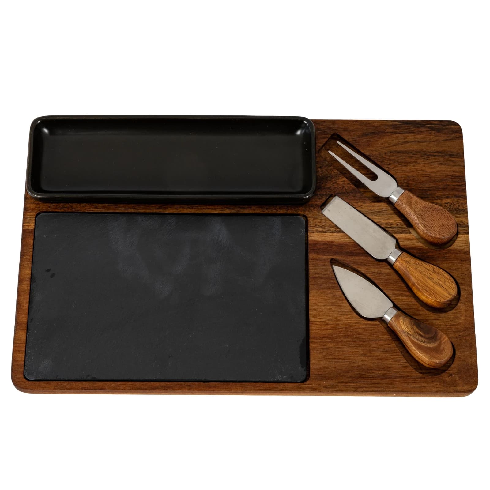 Acacia Cheese Board Set With Black Bowl, Slate and Cutlery - Trays & baskets, photo 2 of 5
