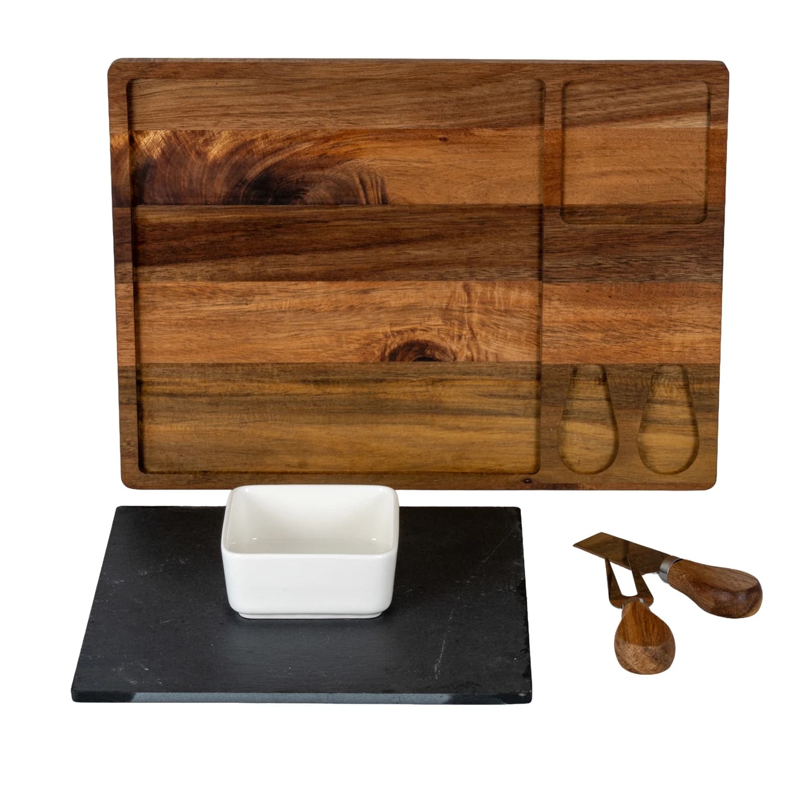 Acacia Cheese Board Set With White Bowl, Slate and Cutlery - Trays & baskets, photo 4 of 6