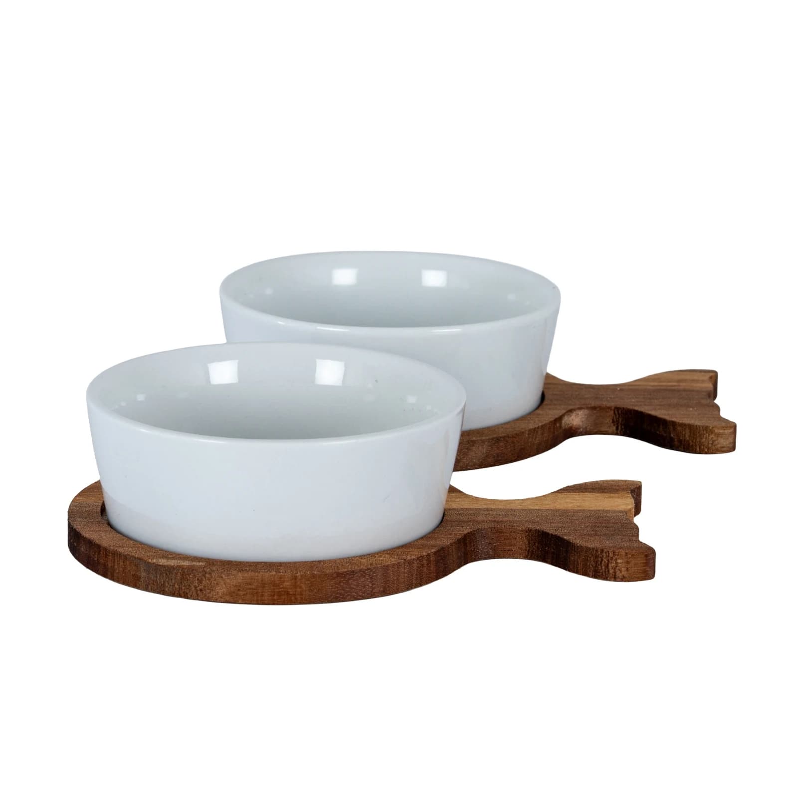 Set Of 2 Acacia Fishtail Serving Trays with Ceramic Bowls - Tables, photo 2 of 5