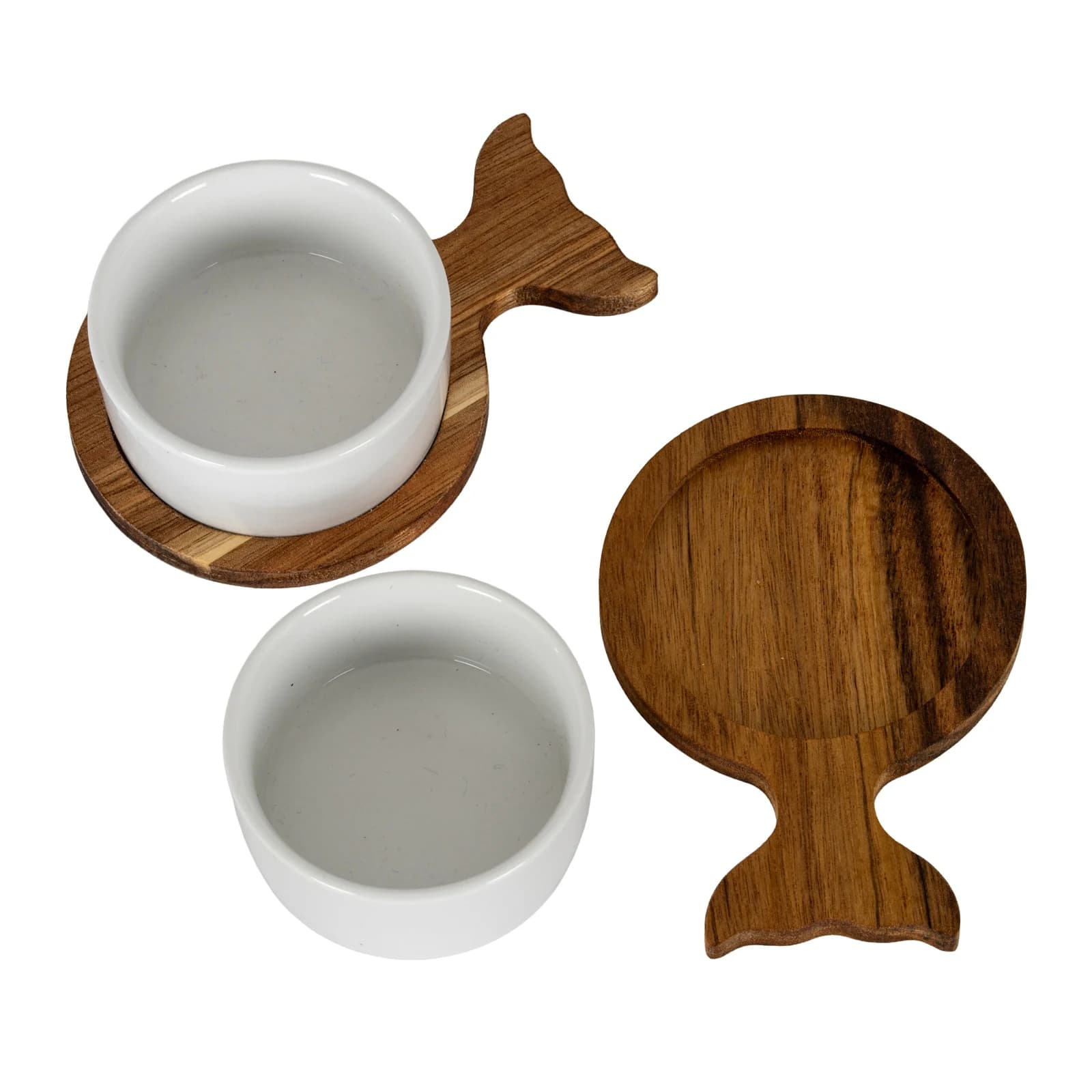 Set Of 2 Acacia Fishtail Serving Trays with Ceramic Bowls - Tables, photo 5 of 5