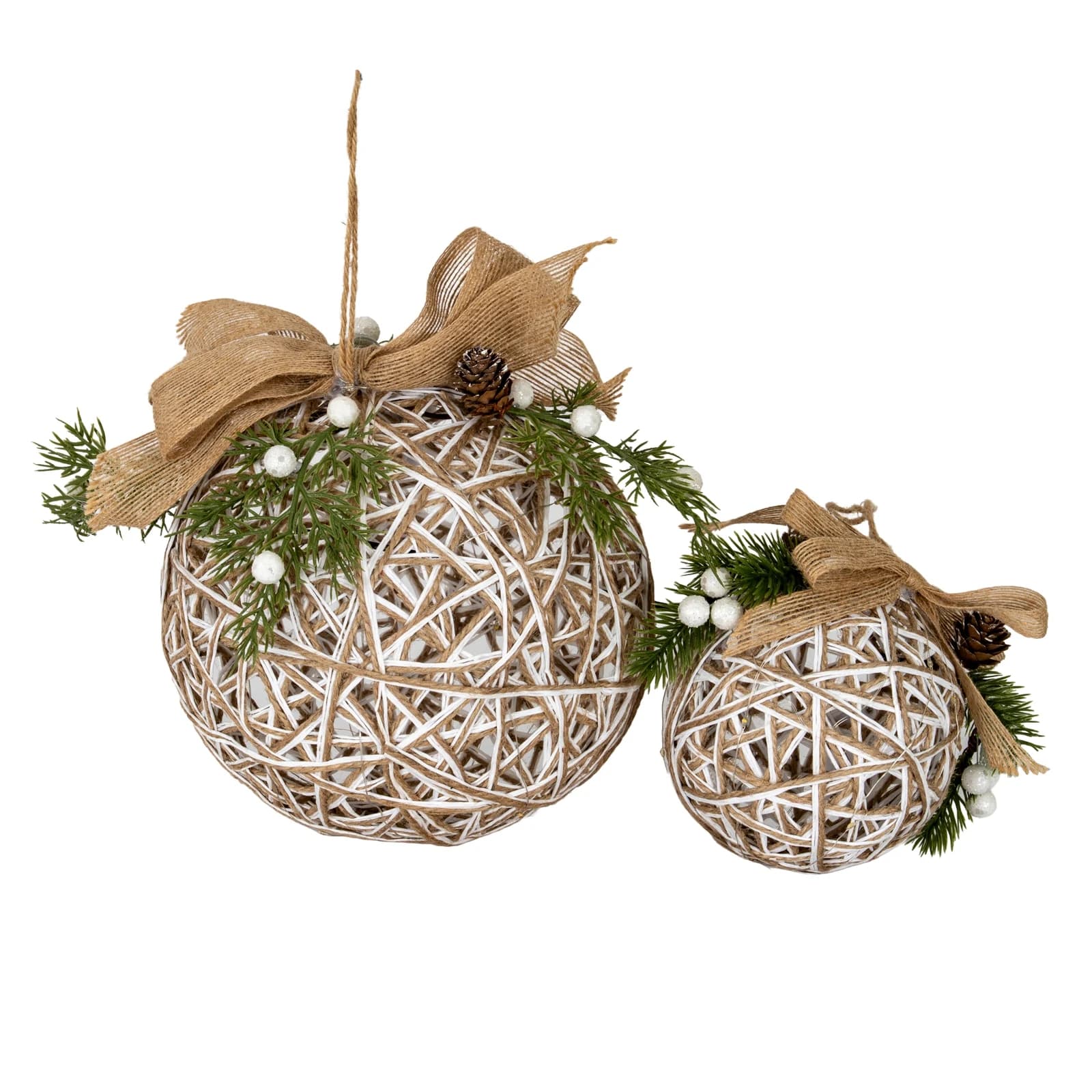 Small LED White Rattan Bauble With Branches And Ribbon - Sculptures & ornaments, photo 4 of 4