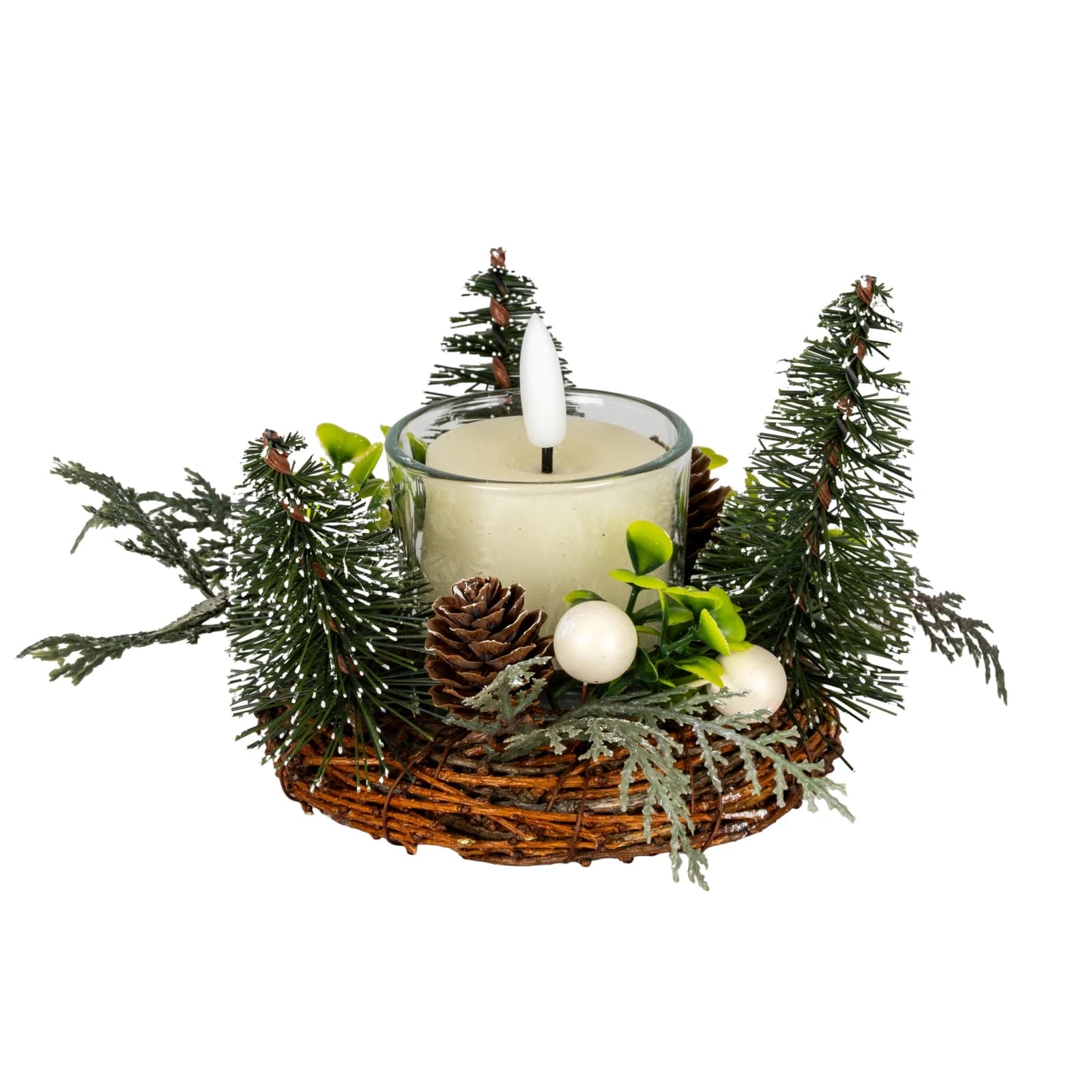 Small Brush Tree Candle Wreath With Berries And Pinecones - Candles, photo 2 of 3