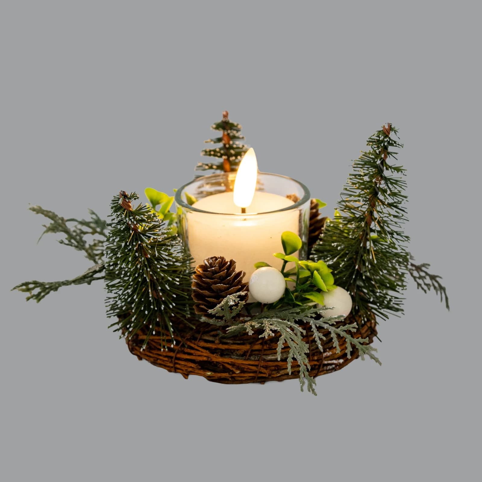 Small Brush Tree Candle Wreath With Berries And Pinecones - Candles, photo 3 of 3