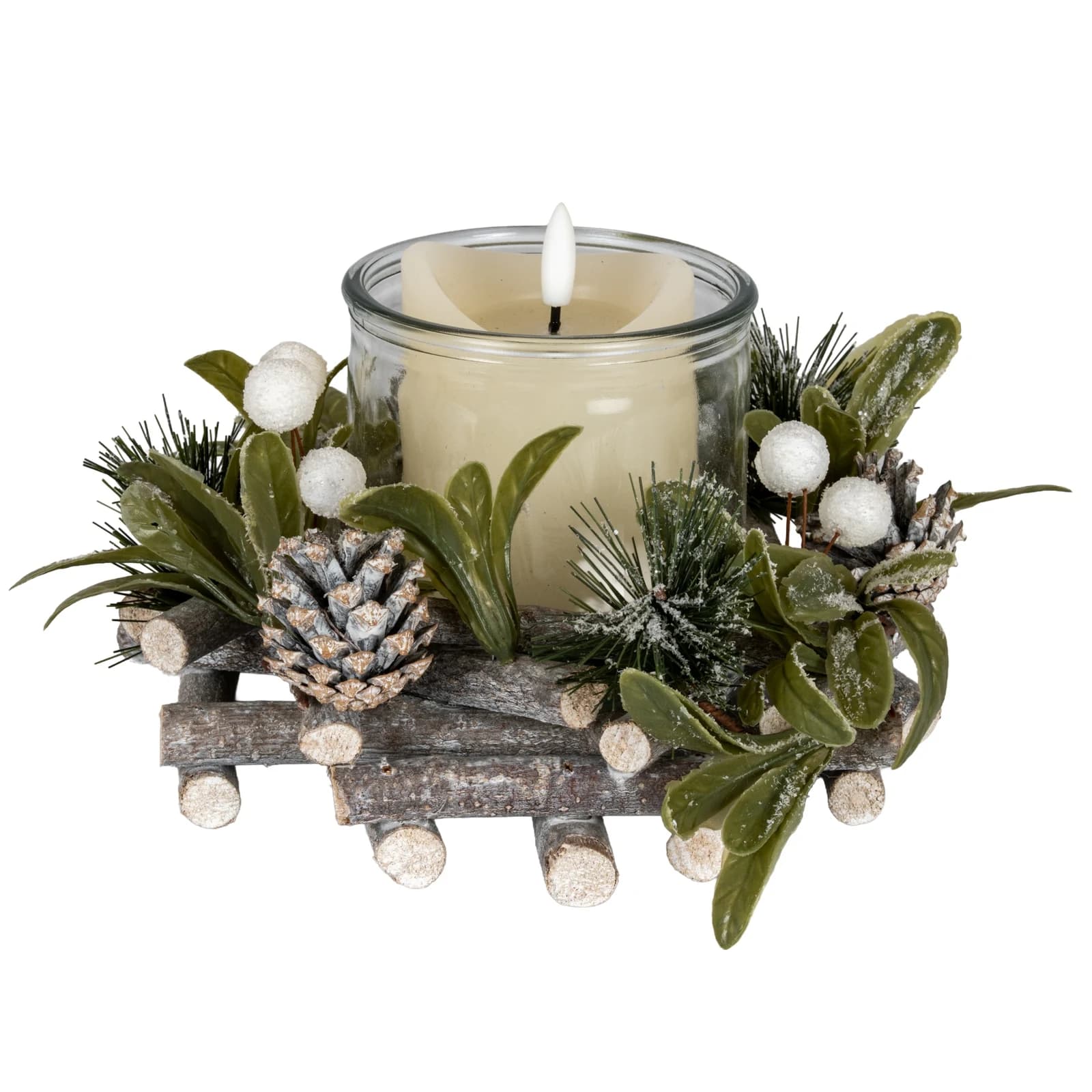 Frosted Mistletoe And Pine Candle Wreath - Candles, photo 2 of 3