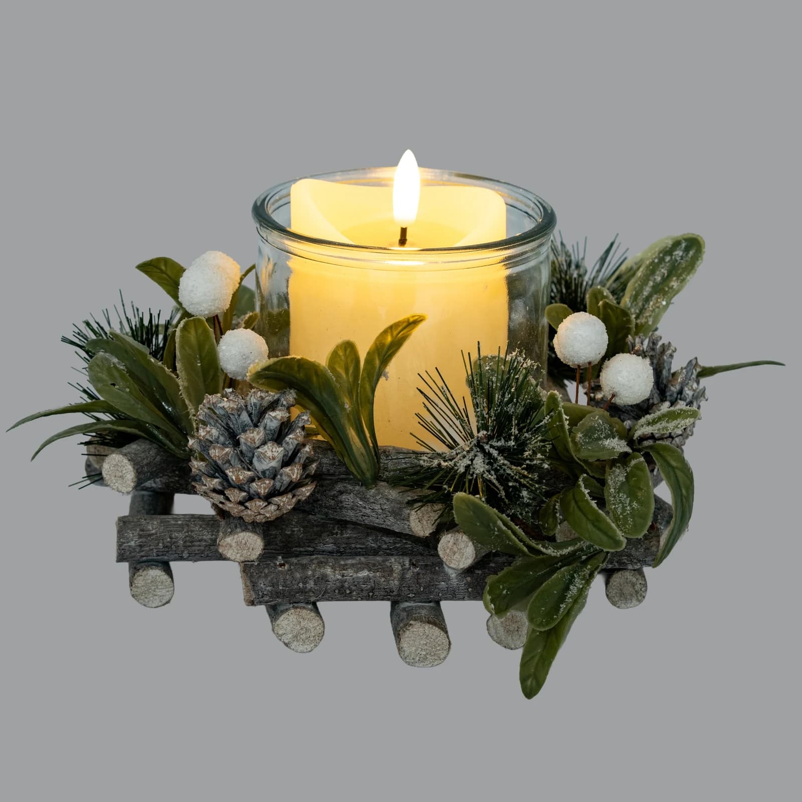 Frosted Mistletoe And Pine Candle Wreath - Candles, photo 3 of 3
