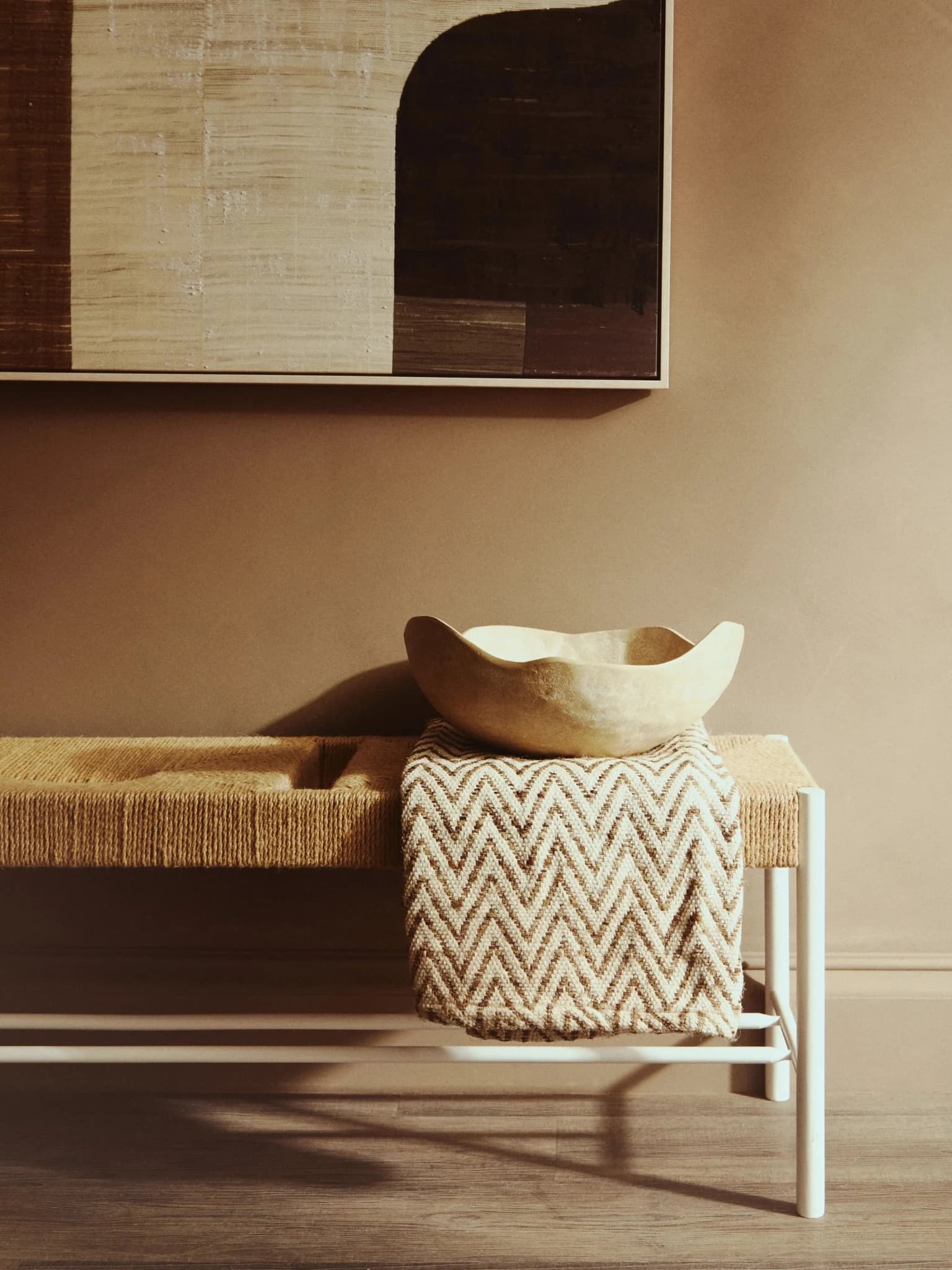 Bosie Chevron Beige Woven Throw - Decorative, photo 4 of 8