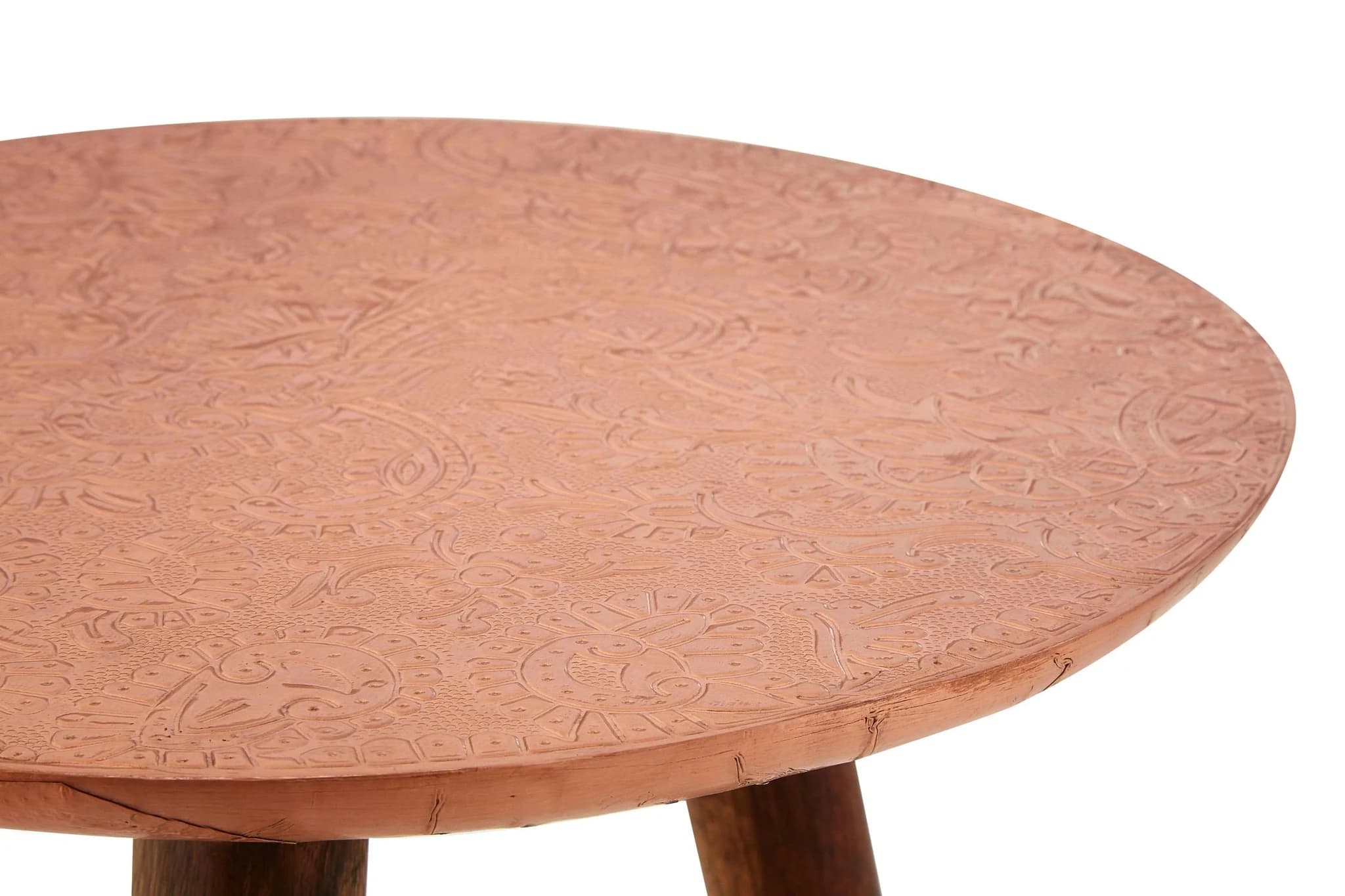 Boho Copper Finish Carved Metal Top Side Table - Tables, photo 6 of 6