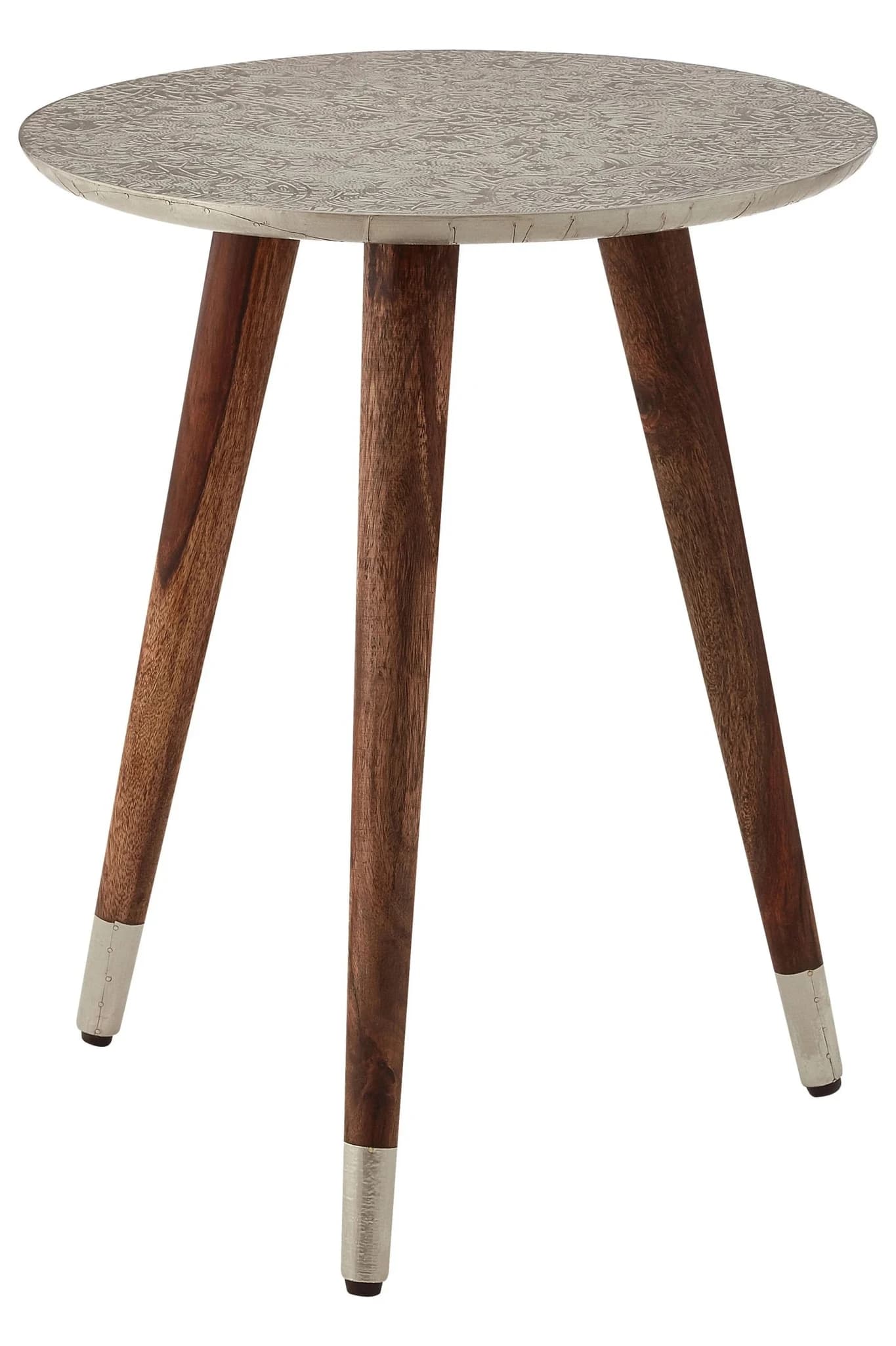 Boho White Finish Carved Metal Top Side Table - Tables, photo 2 of 6