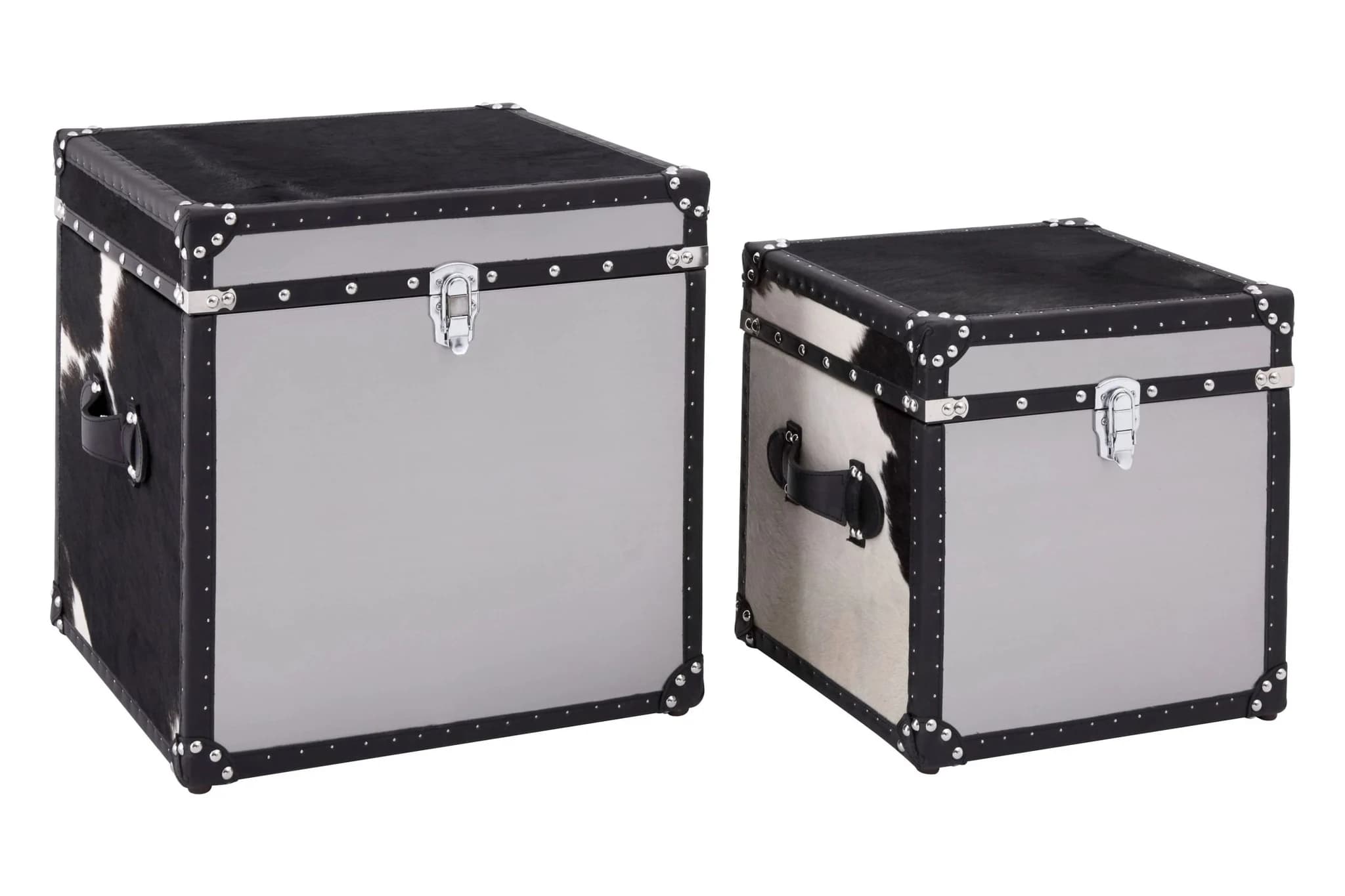Kensington Townhouse Black And White Hair on Leather Set of 2 Storage Trunks - Bookcases & shelving, photo 7 of 8