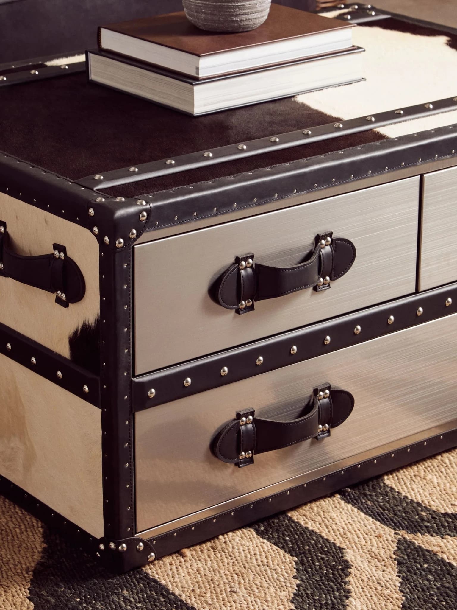 Kensington Townhouse Black And White Hair on Leather Coffee Table - Tables, photo 4 of 8