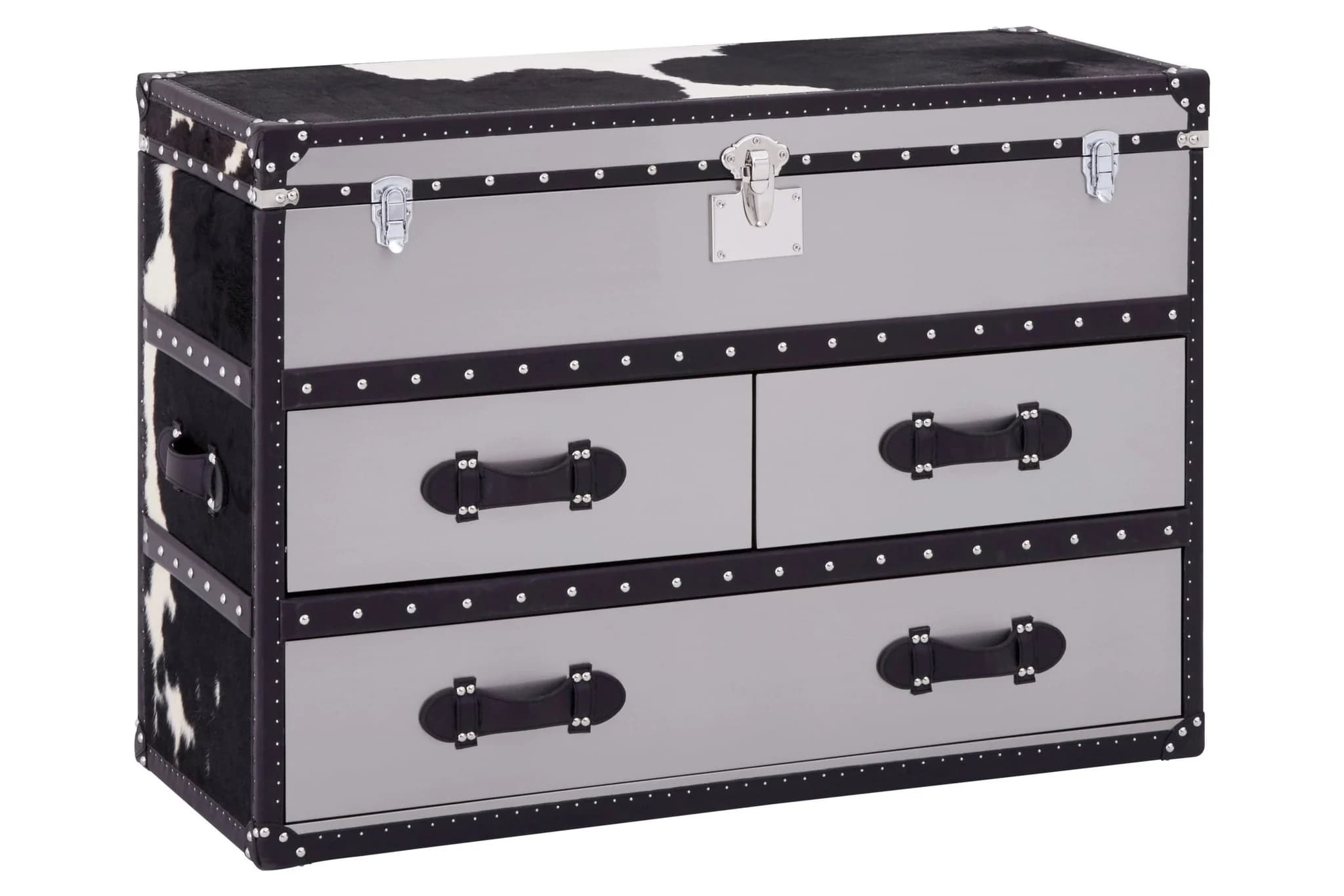 Kensington Townhouse Black And White Hair on Leather 3 Drawer Cabinet - Bookcases & shelving, photo 6 of 8