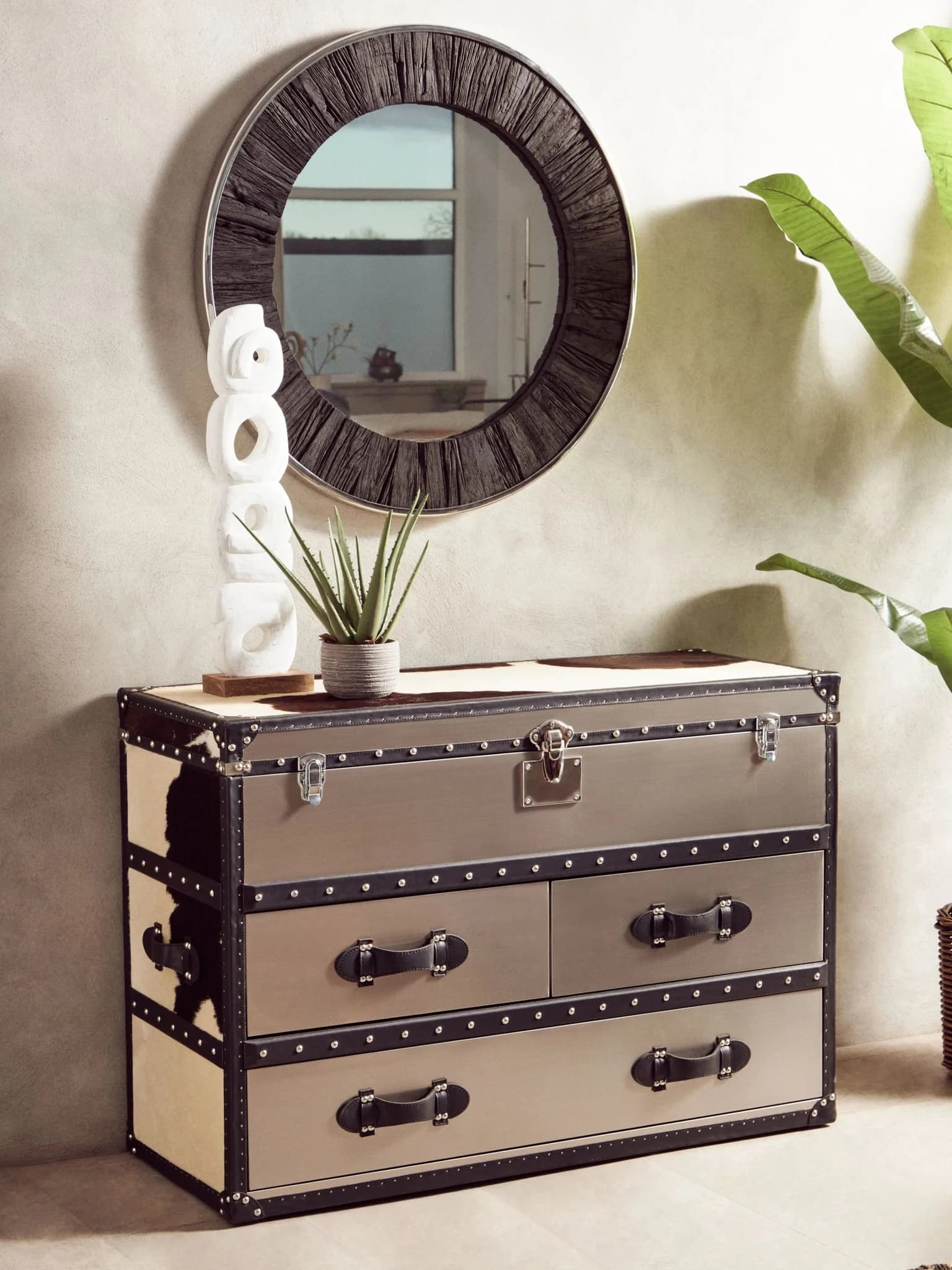 Kensington Townhouse Black And White Hair on Leather 3 Drawer Cabinet - Bookcases & shelving, photo 5 of 8