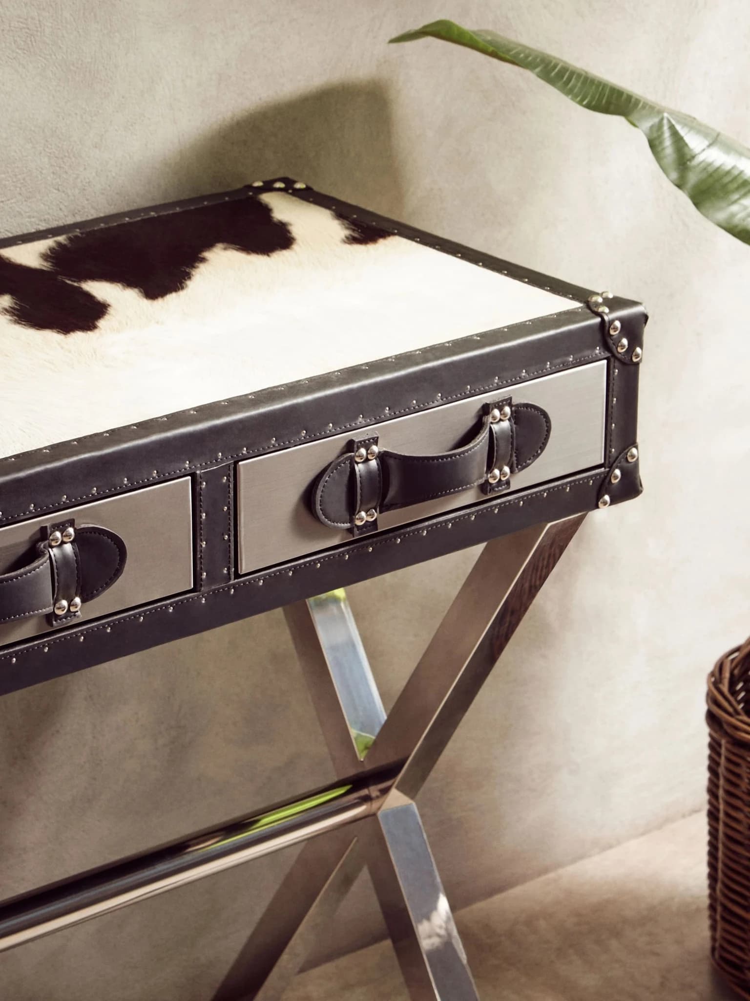 Kensington Townhouse Black And White Hair on Leather Console Table - Tables, photo 3 of 8