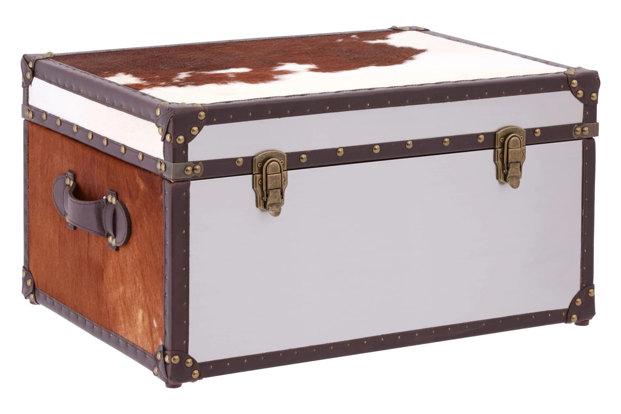 Kensington Townhouse Brown And White Hair on Leather Storage Trunk - Bookcases & shelving, photo 7 of 8