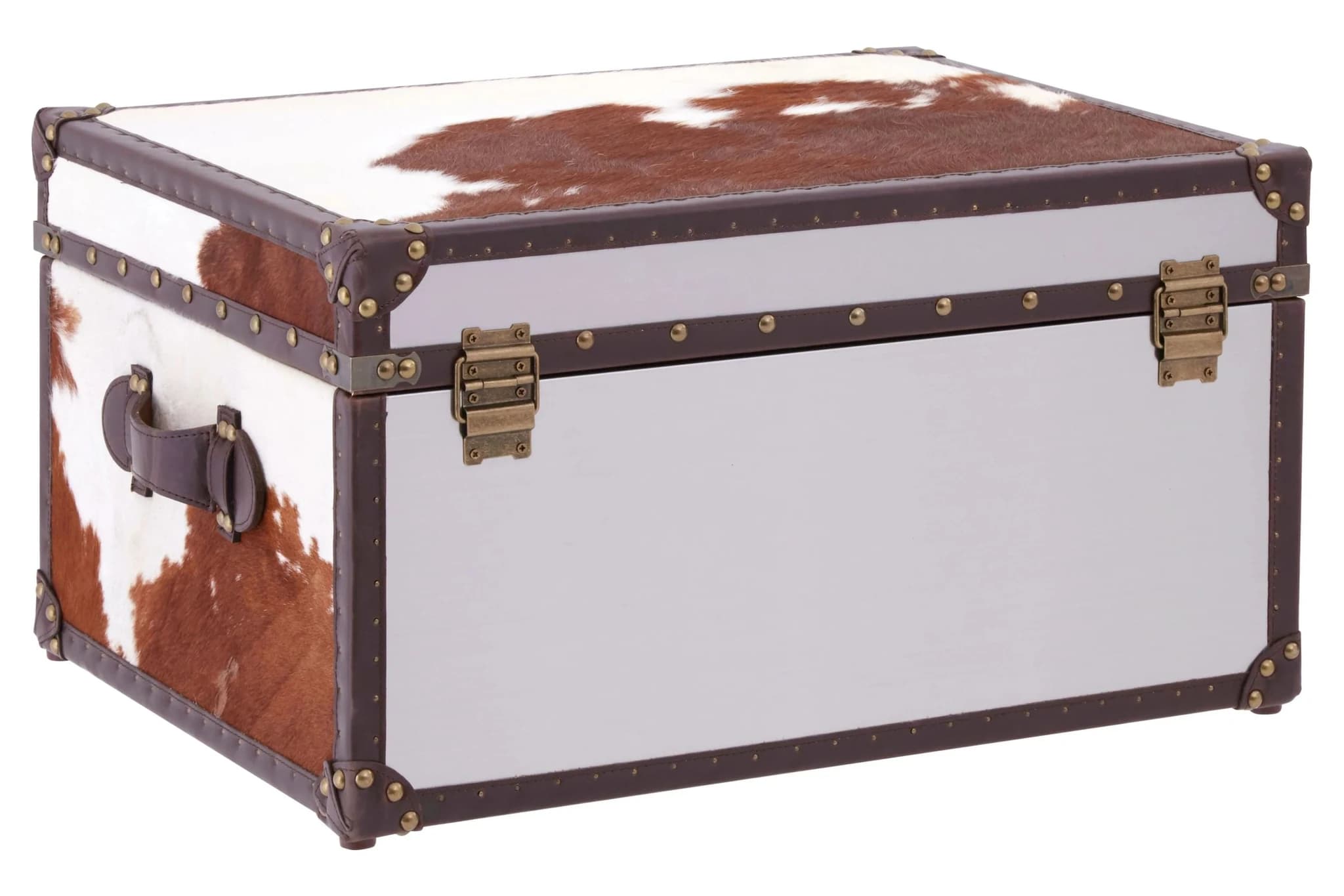 Kensington Townhouse Brown And White Hair on Leather Storage Trunk - Bookcases & shelving, photo 6 of 8