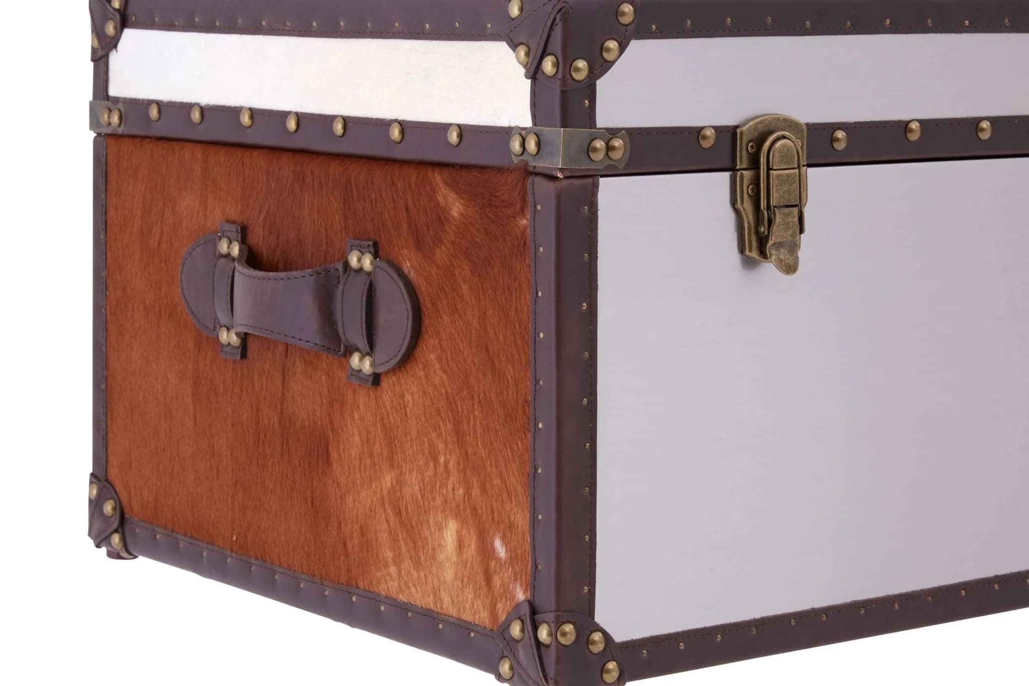 Kensington Townhouse Brown And White Hair on Leather Storage Trunk - Bookcases & shelving, photo 8 of 8