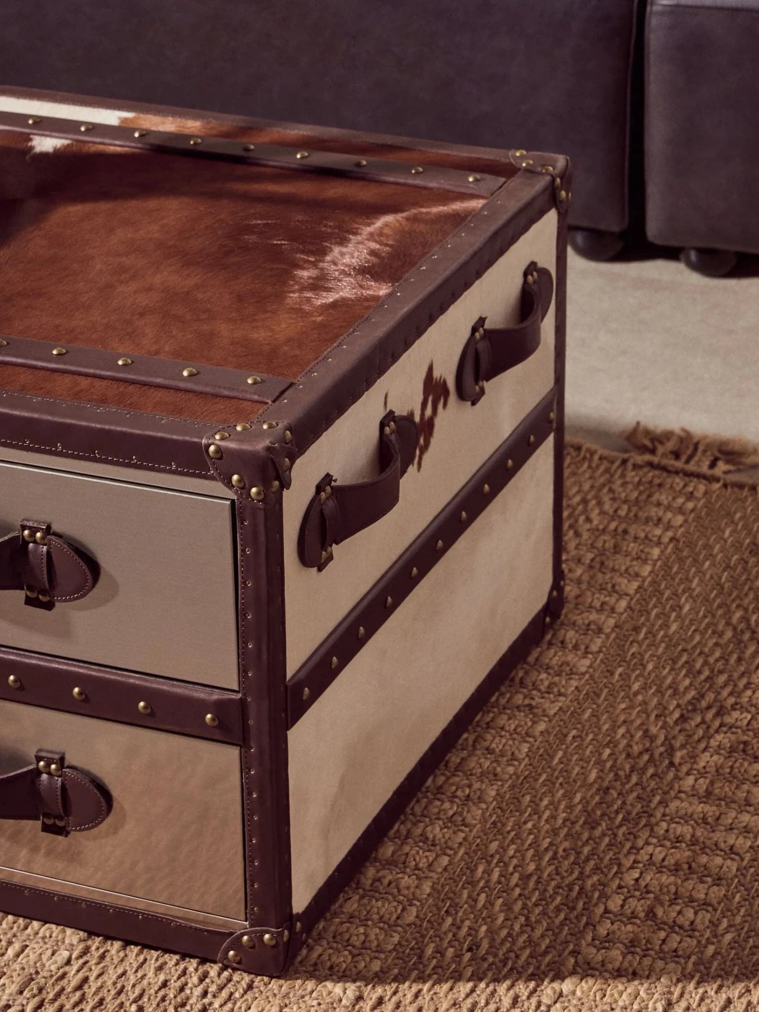 Kensington Townhouse Brown And White Hair ob Leather Coffee Table - Tables, photo 3 of 8