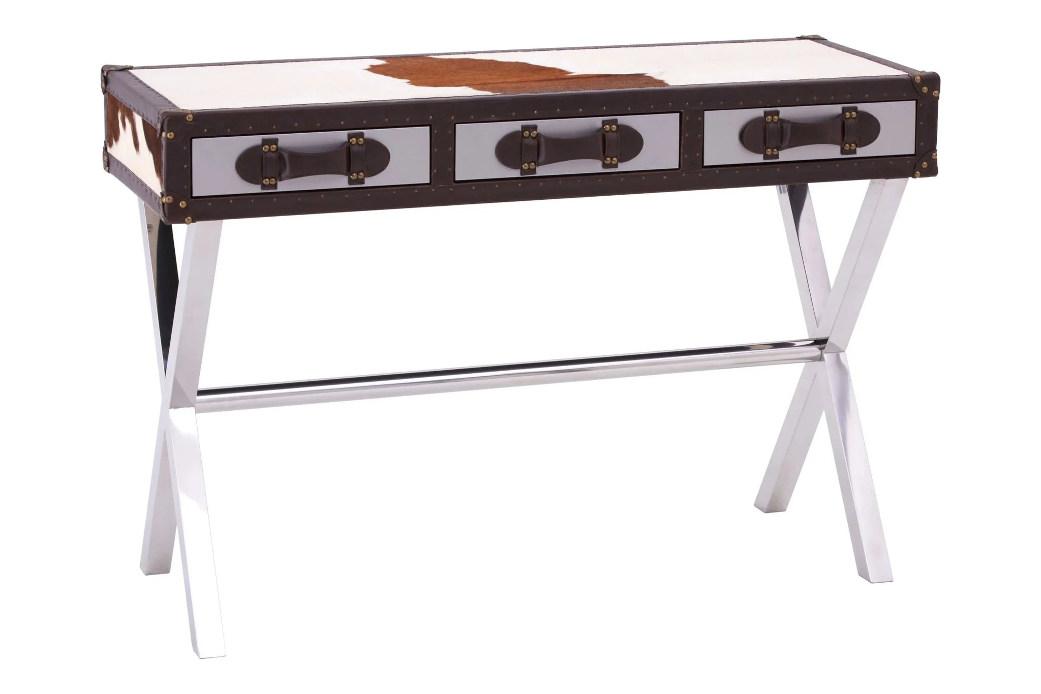 Kensington Townhouse Brown And White Genuine Cowhide Console Table - Tables, photo 6 of 8