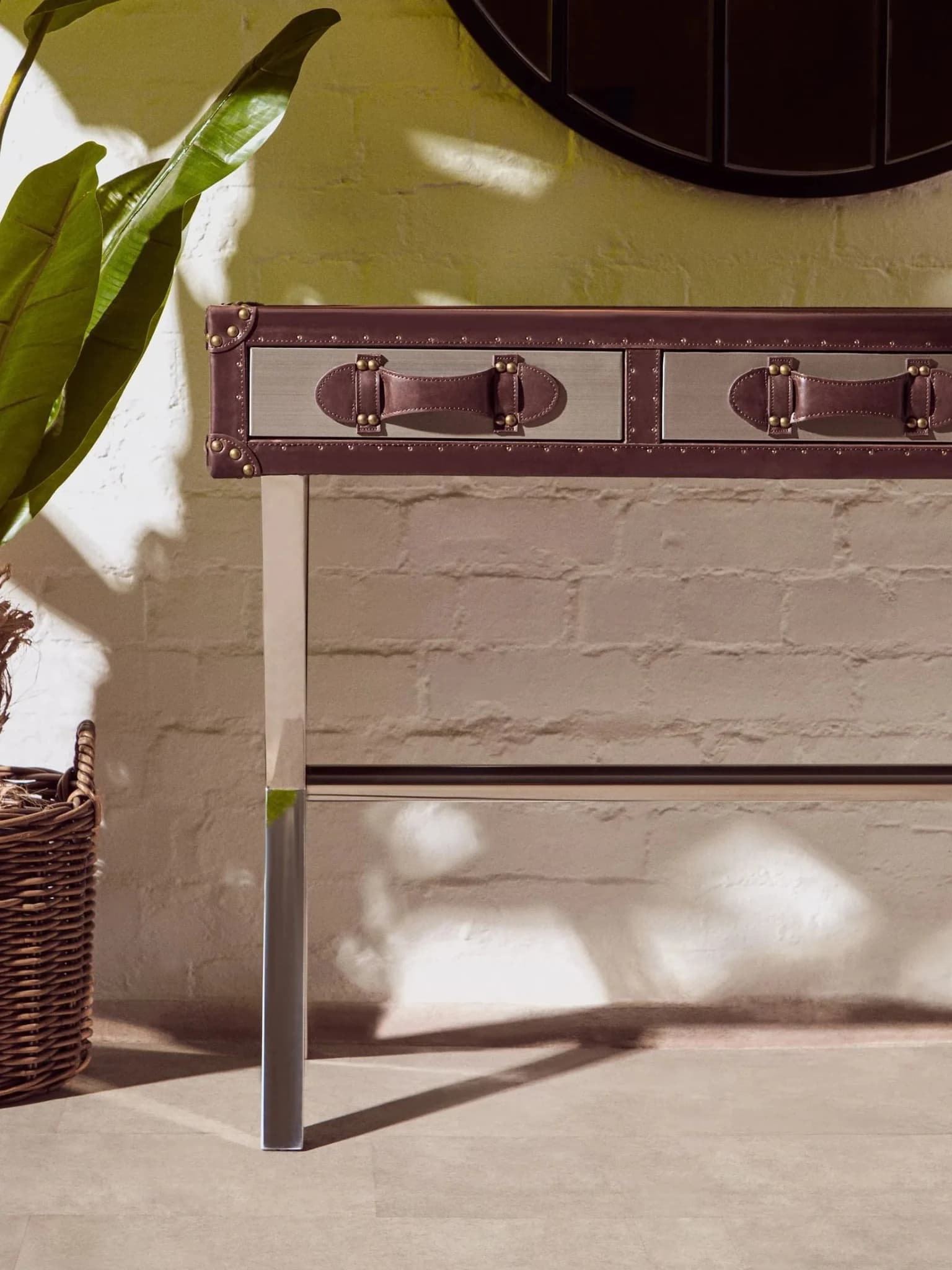 Kensington Townhouse Brown And White Genuine Cowhide Console Table - Tables, photo 4 of 8