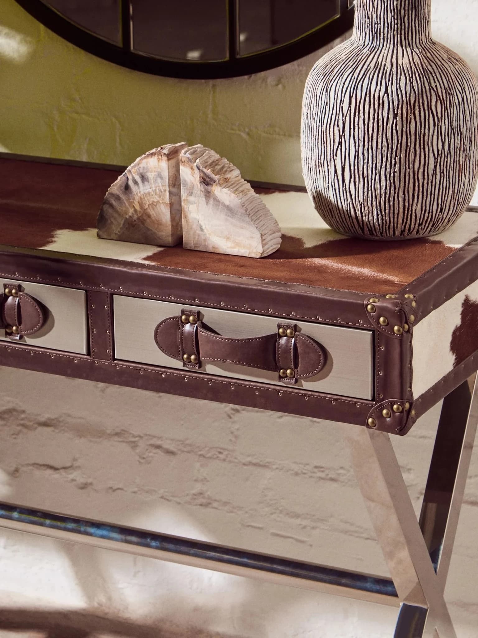 Kensington Townhouse Brown And White Genuine Cowhide Console Table - Tables, photo 3 of 8