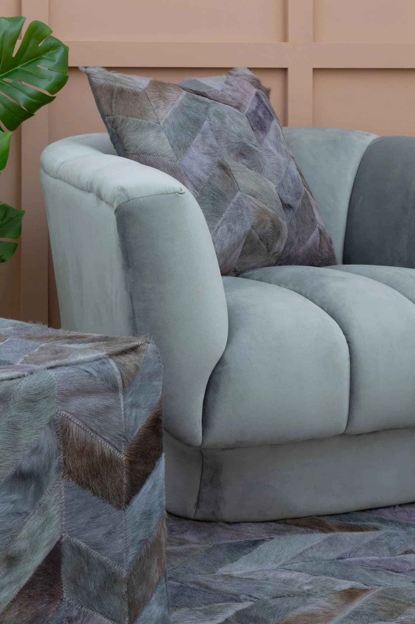Safira Grey Leather Chevron Pouffe - Decorative, photo 2 of 5