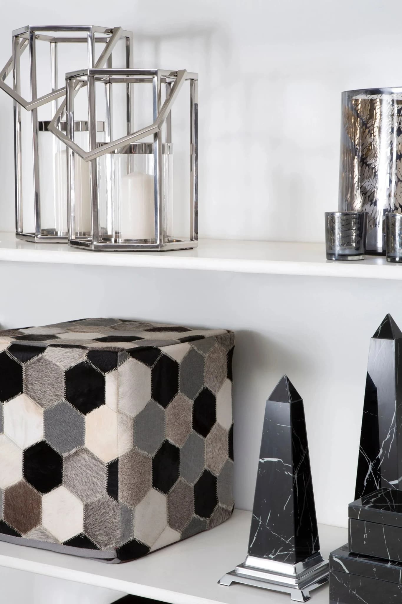 Safira Leather Patchwork Pouffe - Decorative, photo 3 of 5